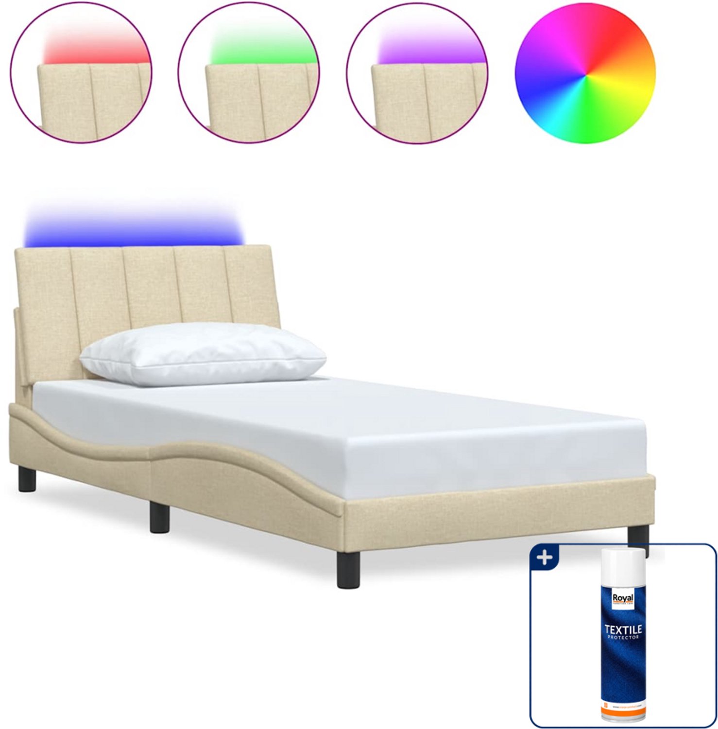vidaXL bedframe Dover - 100 x 200 cm - stof - crème - Inclusief textielbeschermer 500 ml Zwart