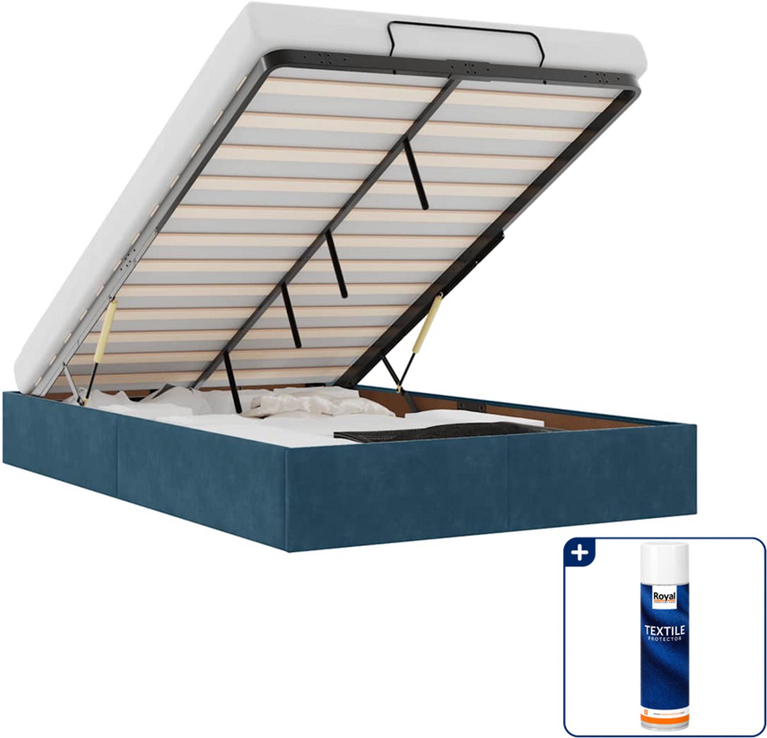 vidaXL ottoman bedframe - 120 x 200 cm - fluweel - donkerblauw - Inclusief textielbeschermer 500 ml Zwart