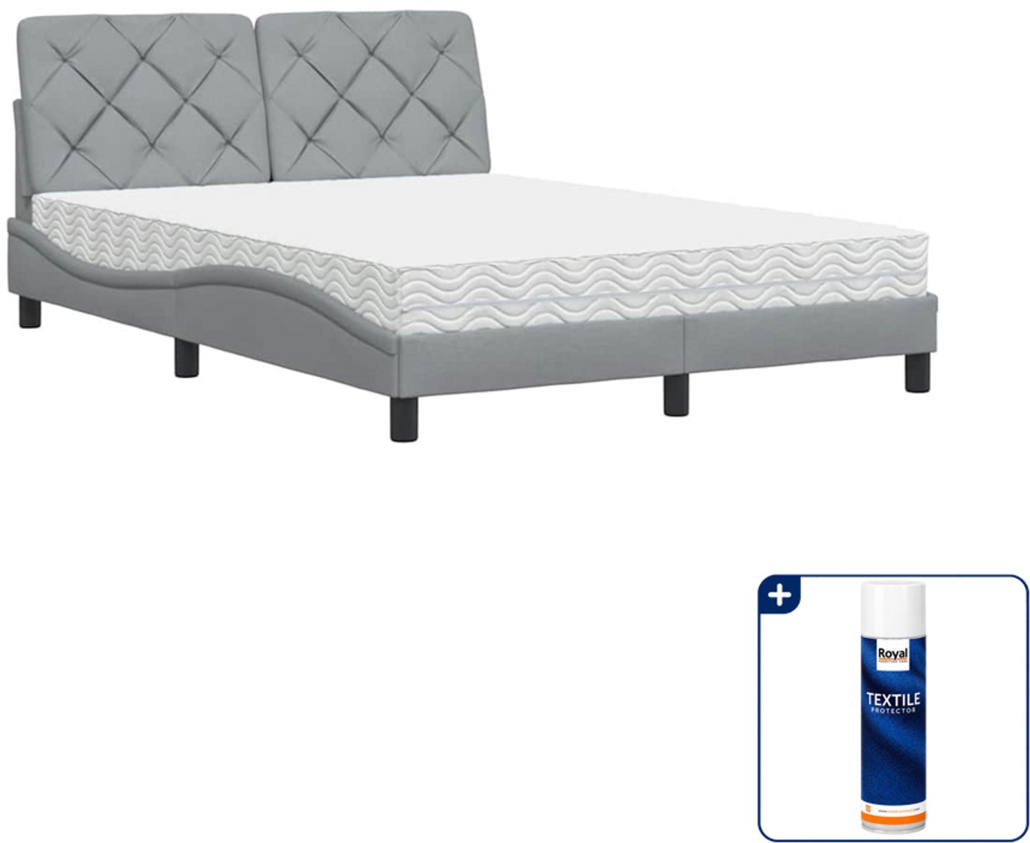 vidaXL Piran bed met matras - 140 x 190 cm - lichtgrijs - Inclusief textielbeschermer 500 ml Blauw
