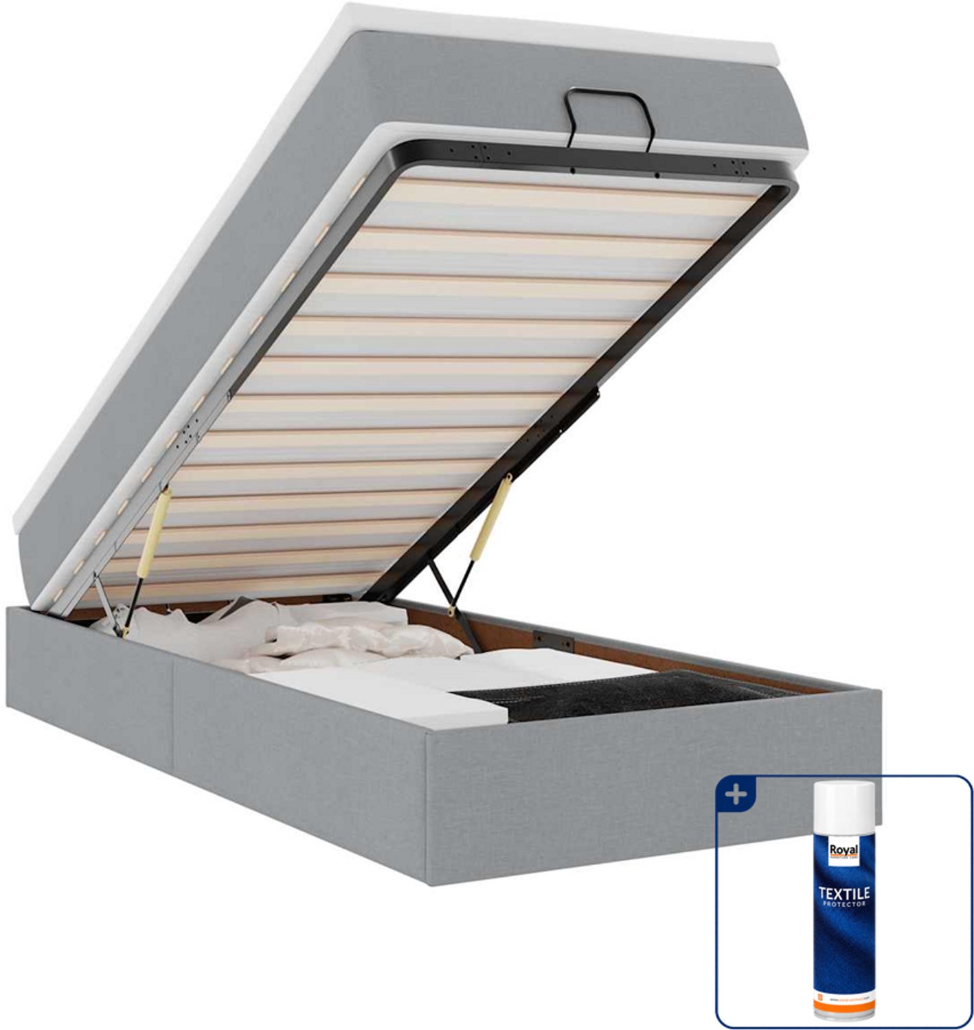 vidaXL ottoman bed met matras - 90 x 200 cm - stof - lichtgrijs - Inclusief textielbeschermer 500 ml Blauw