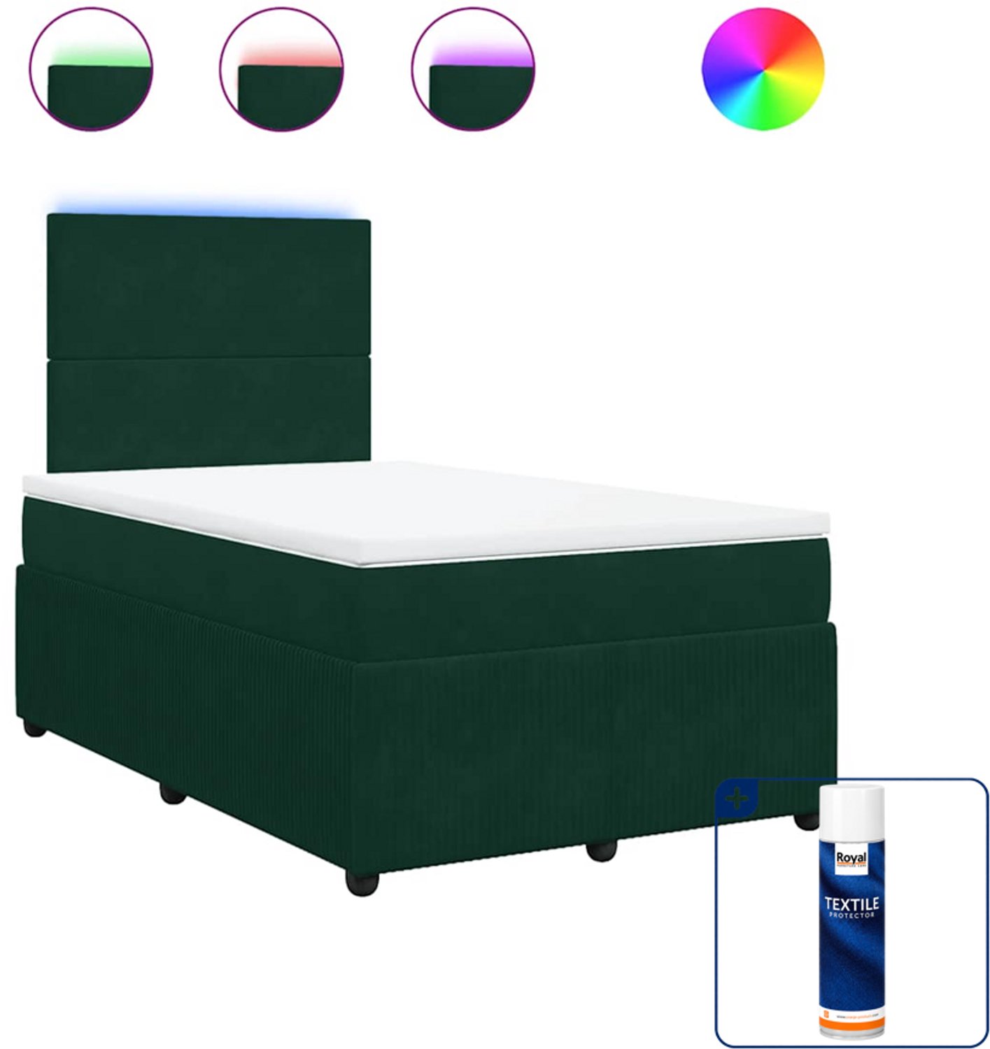 vidaXL boxspring met matras - 120 x 190 cm - fluweel - donkergroen - Inclusief textielbeschermer 500 ml Bruin