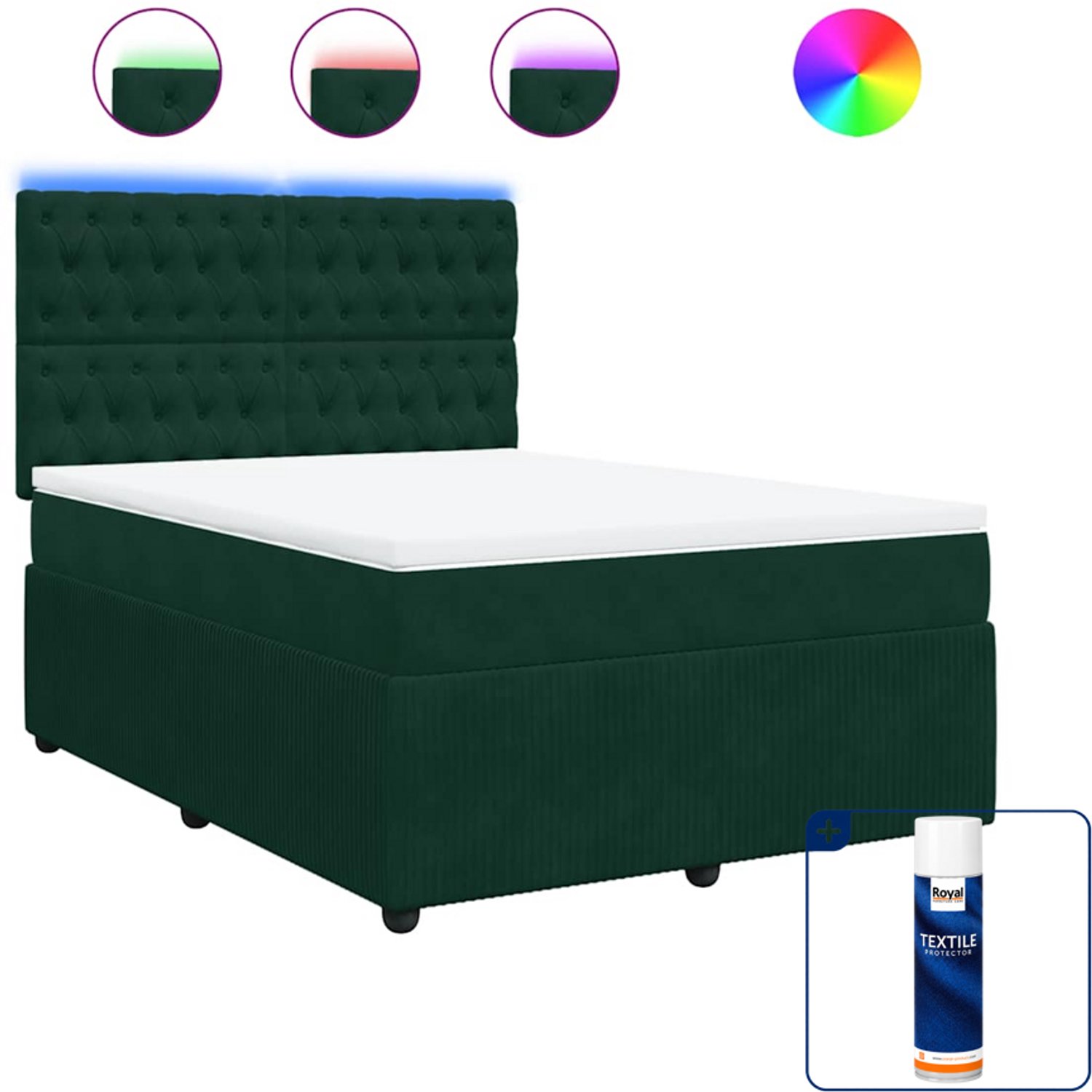 vidaXL boxspring Queensize - 160 x 200 cm - fluweel - donkergroen - Inclusief textielbeschermer 500 ml Bruin