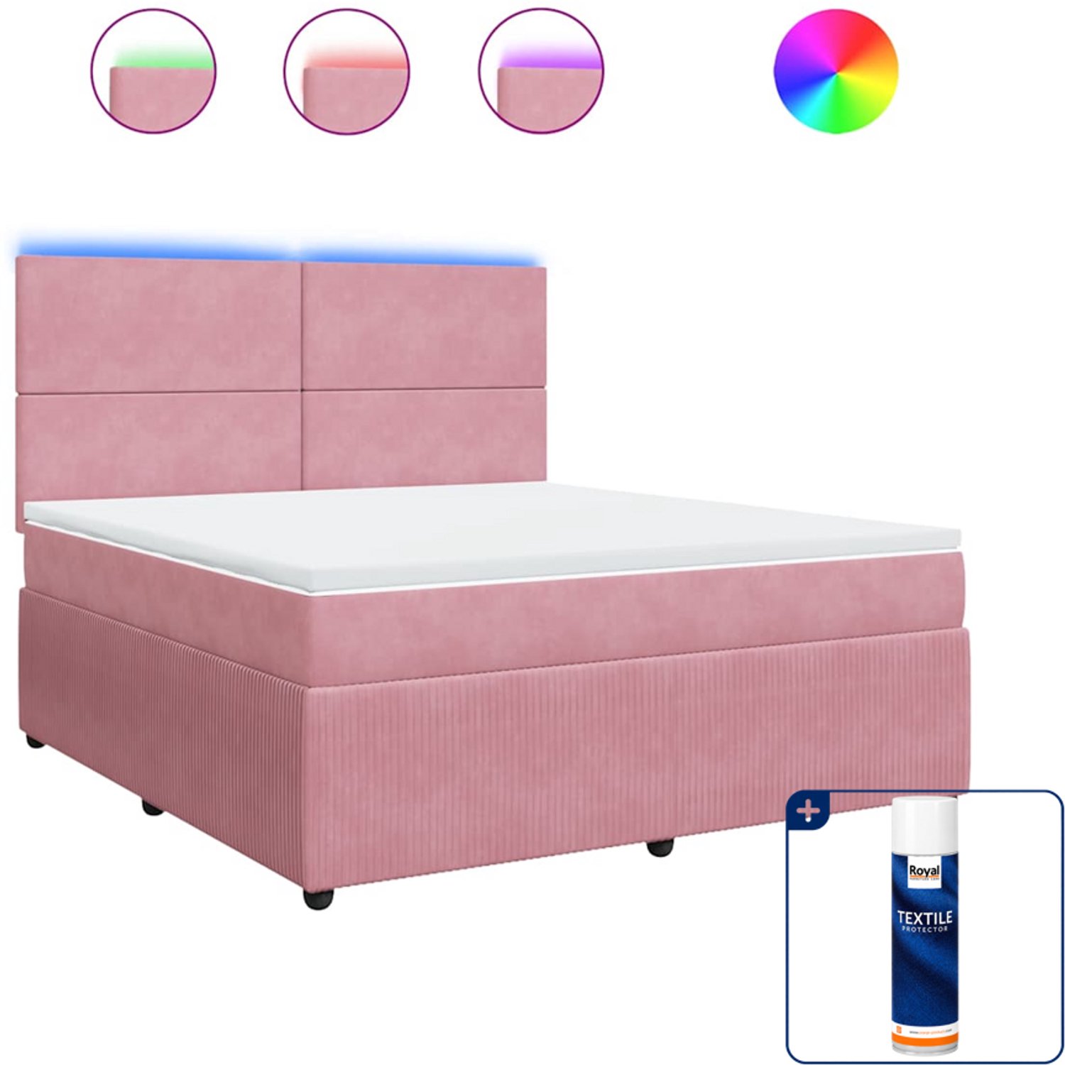 vidaXL Kingsize boxspring met matras - 180 x 200 cm - roze - Inclusief textielbeschermer 500 ml Bruin