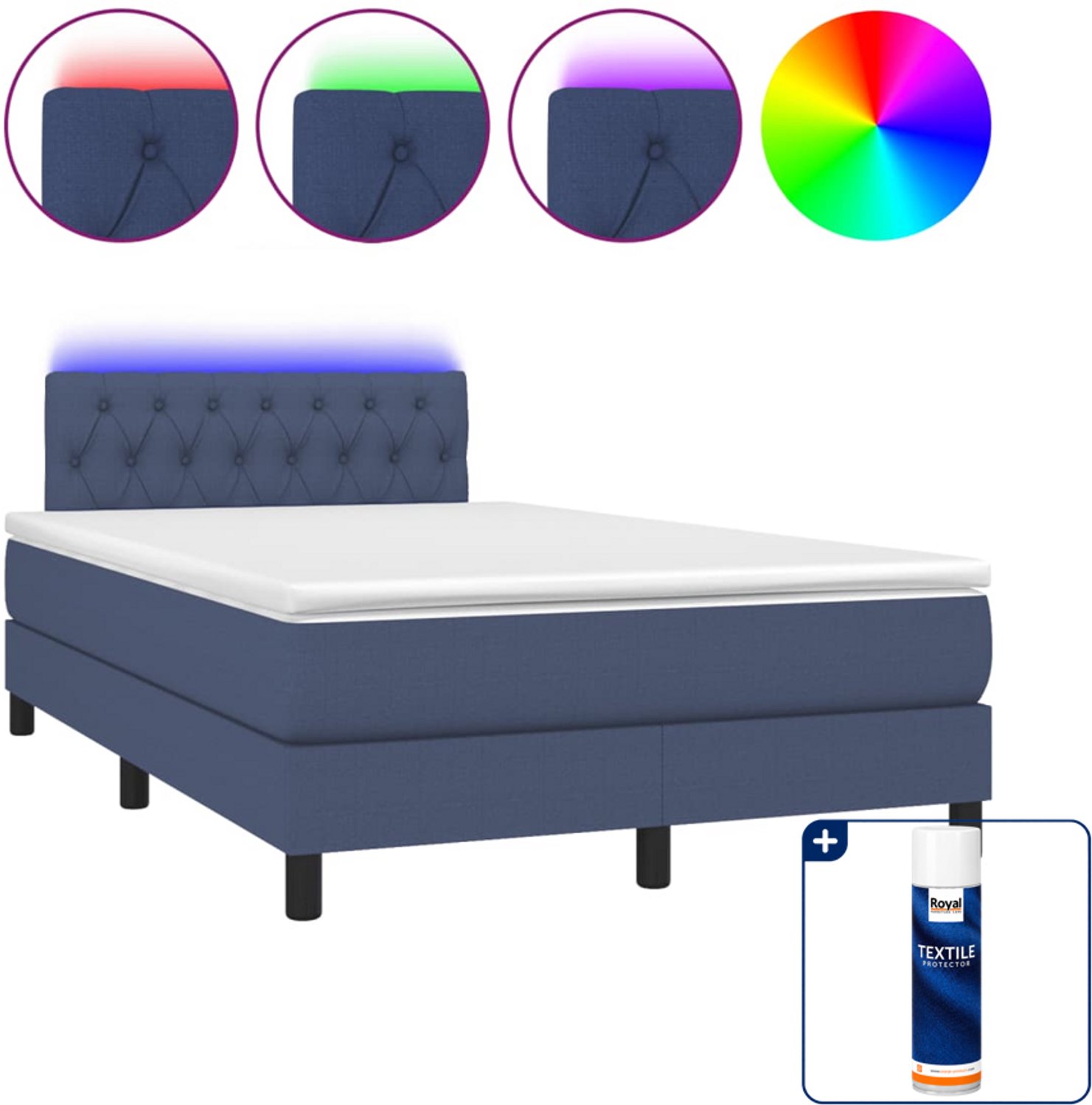 vidaXL boxspring met matras en LED - 120 x 190 cm - blauw - Inclusief textielbeschermer 500 ml