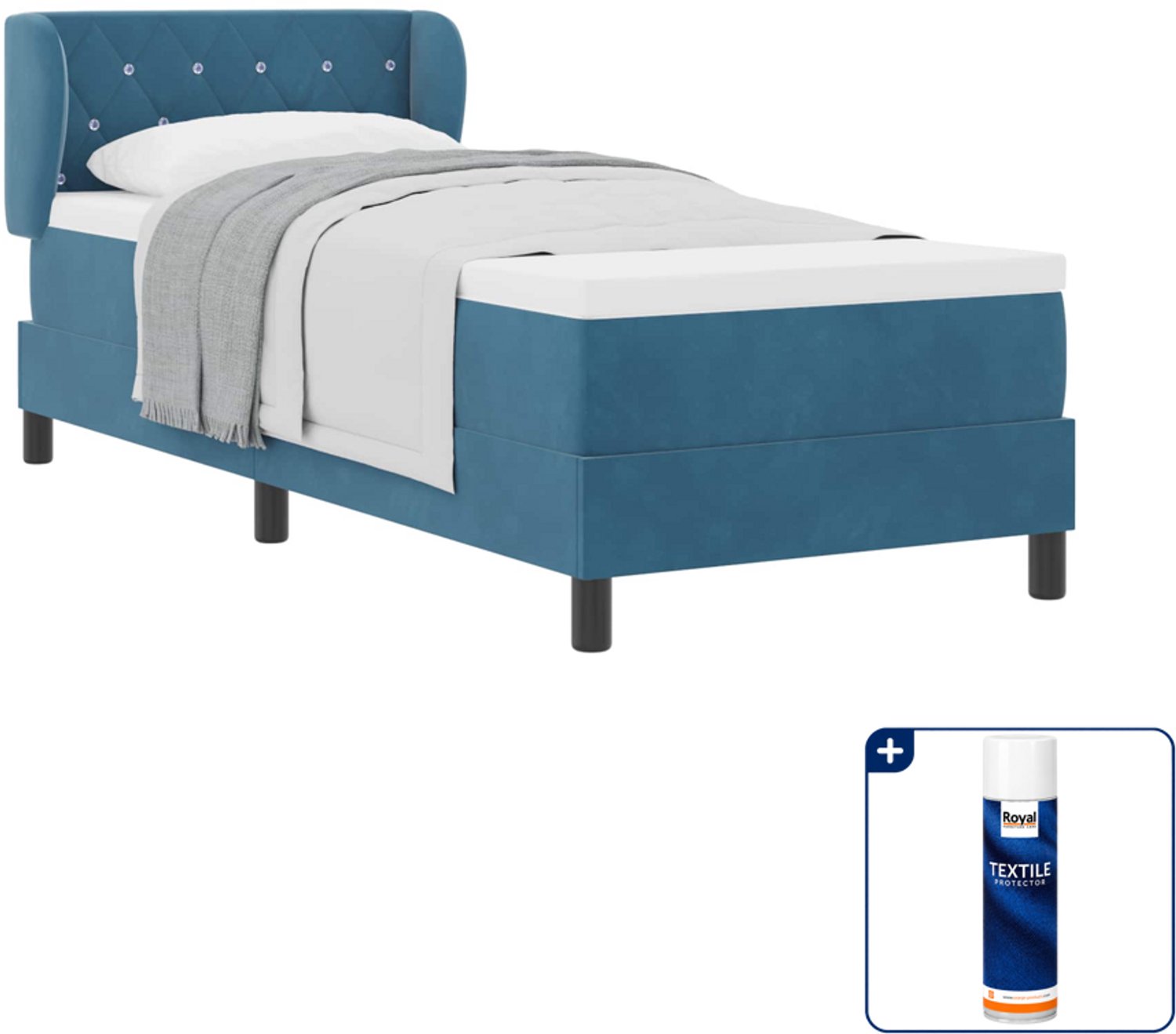 vidaXL boxspringbed - 80 x 200 cm - fluweel - donkerblauw - Inclusief textielbeschermer 500 ml