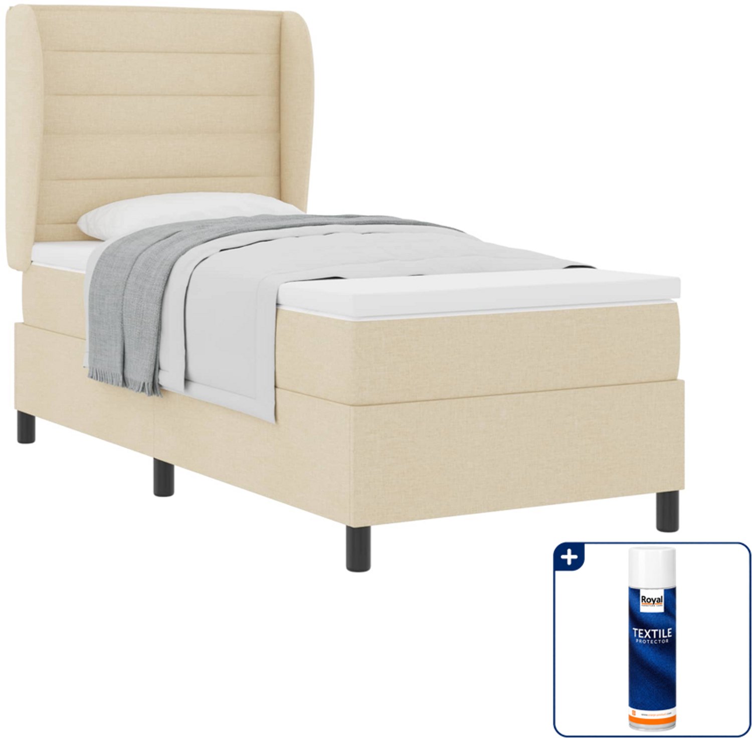 vidaXL boxspring met matras 100 x 200 cm - stof - crème - Inclusief textielbeschermer 500 ml