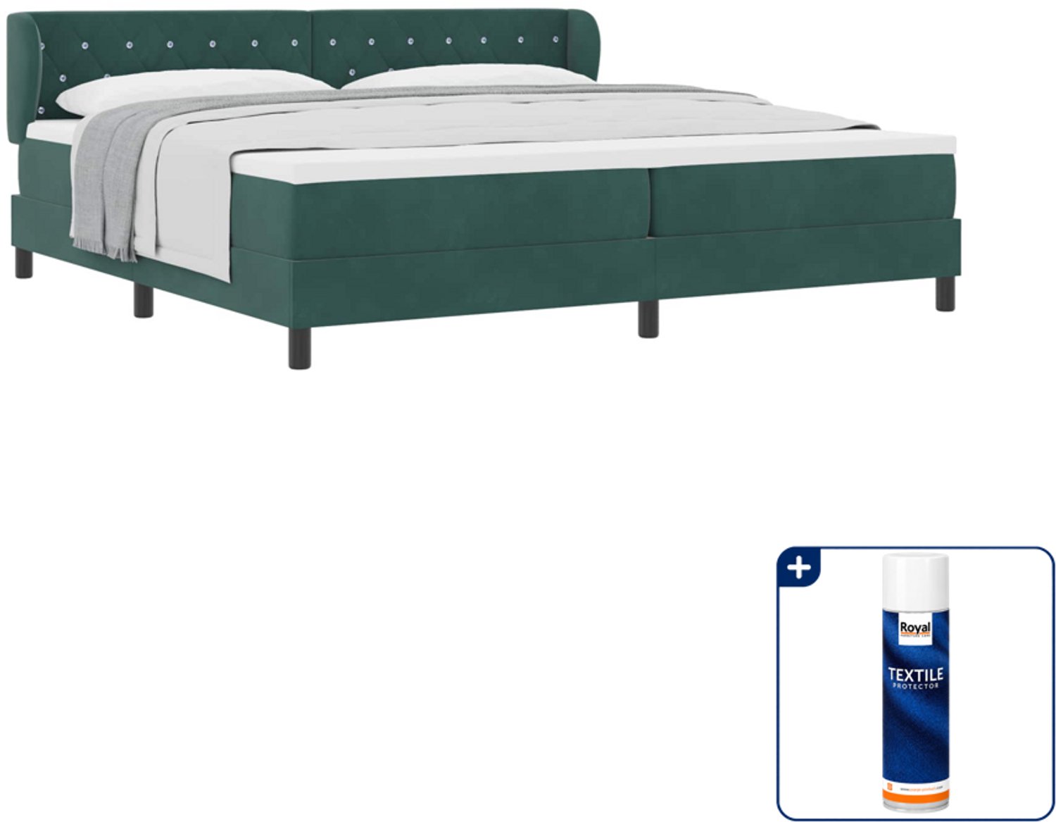 vidaXL boxspringbed - 200 x 200 cm - fluweel - donkergroen - Inclusief textielbeschermer 500 ml
