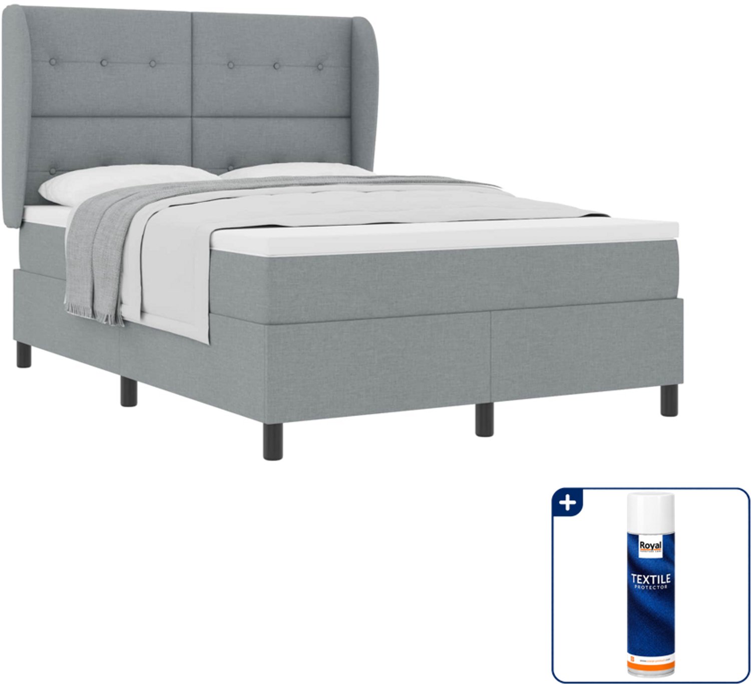 vidaXL Boxspring bed - 140 x 190 cm - lichtgrijs - Inclusief textielbeschermer 500 ml