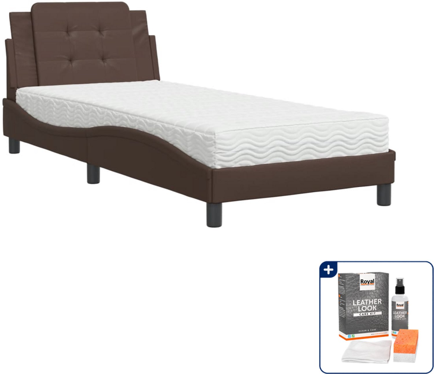 vidaXL Bed Zadar met matras - 80 x 200 cm - kunstleer - bruin - Inclusief onderhoudsset voor kunstleer 150 ml