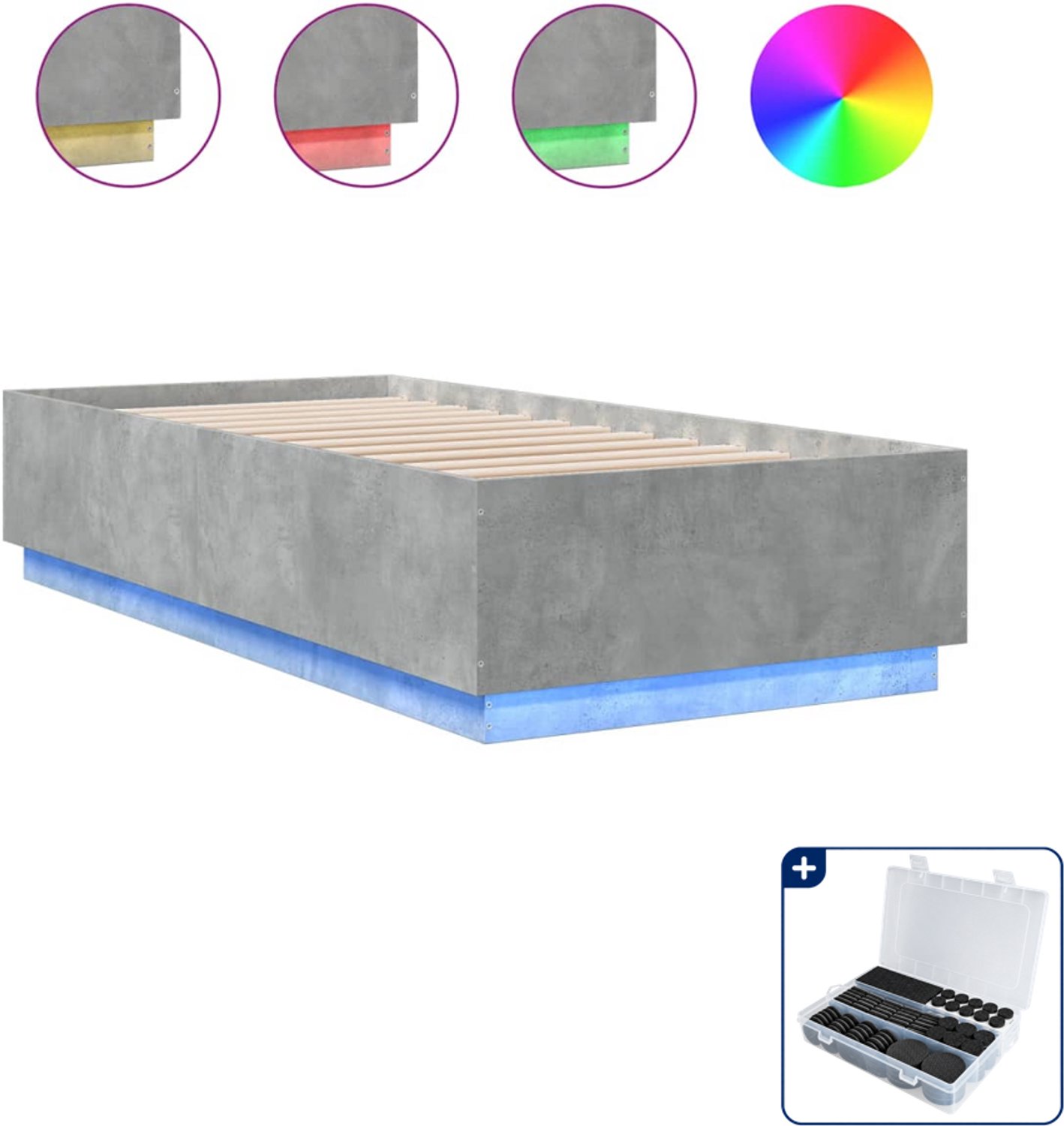 vidaXL bedframe - 100 x 200 cm - bewerkt hout - betongrijs - Inclusief antikrasvilt 177-delig Zwart