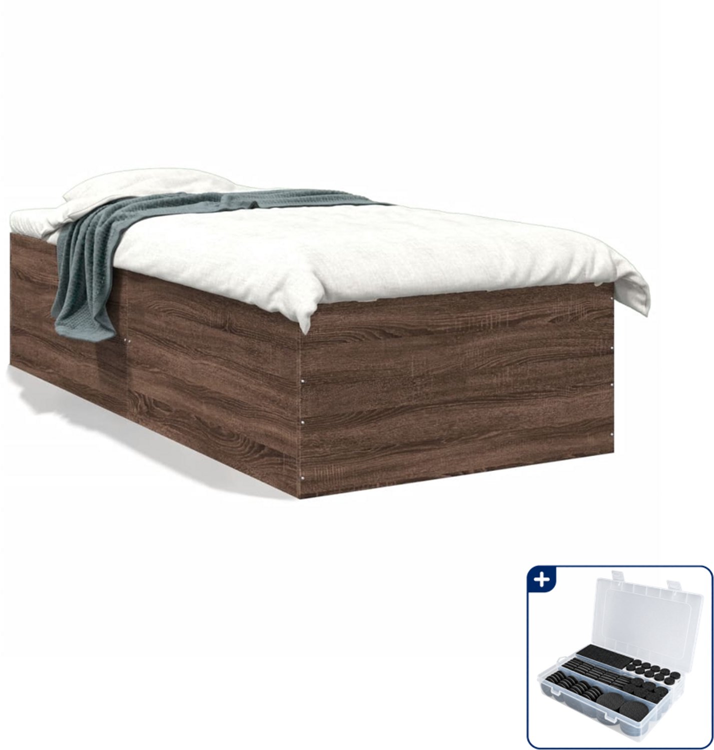 vidaXL Bedframe - 100 x 200 cm - bewerkt hout - bruineiken - Inclusief antikrasvilt 177-delig