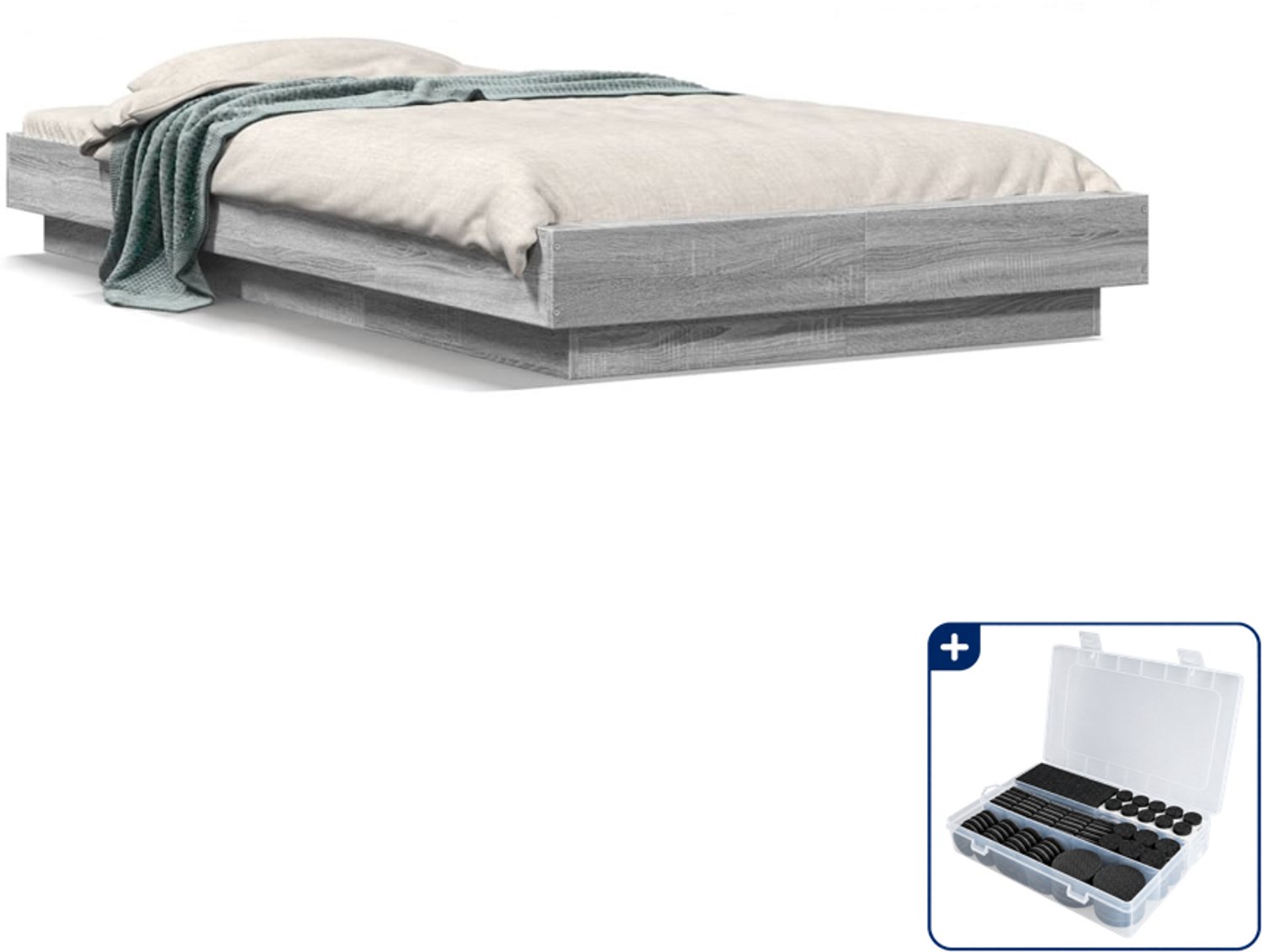 vidaXL bedframe met LED - 90 x 190 cm - grijs sonoma eikenkleurig - Inclusief antikrasvilt 177-delig
