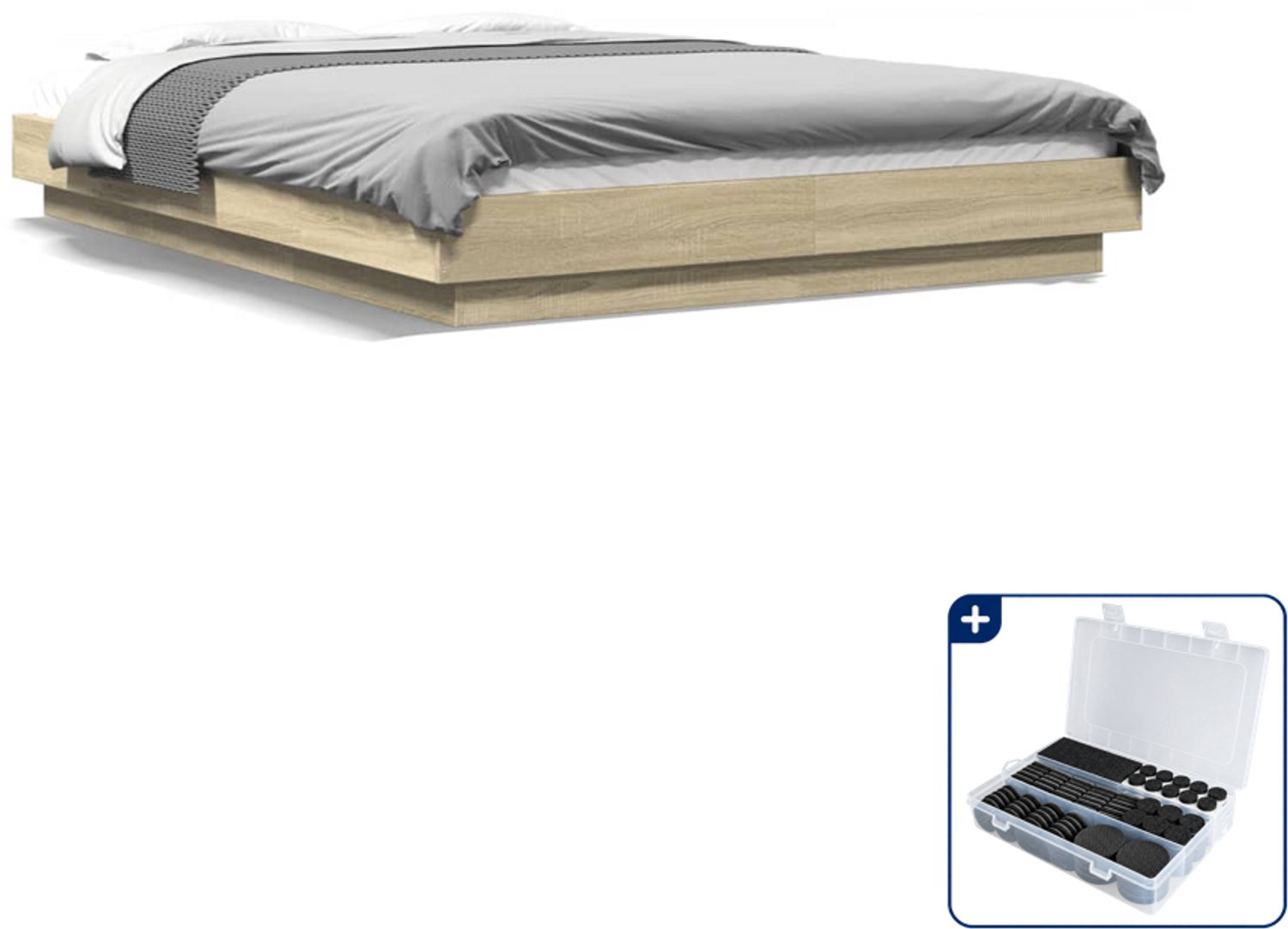 vidaXL bedframe - 120 x 200 cm - bewerkt hout - sonoma eiken - Inclusief antikrasvilt 177-delig Bruin