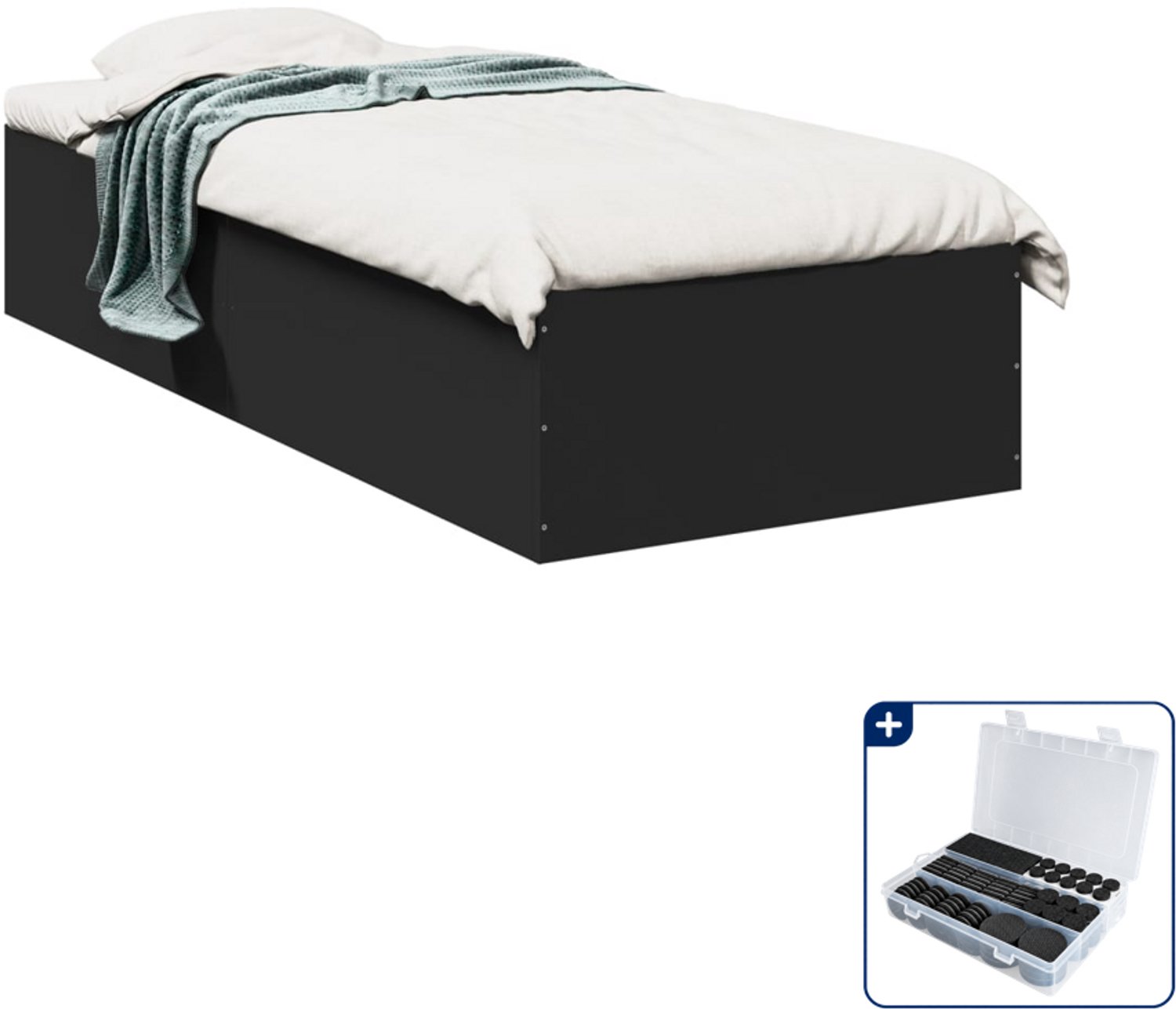 vidaXL bedframe - 100 x 200 cm - bewerkt hout - zwart - Inclusief antikrasvilt 177-delig