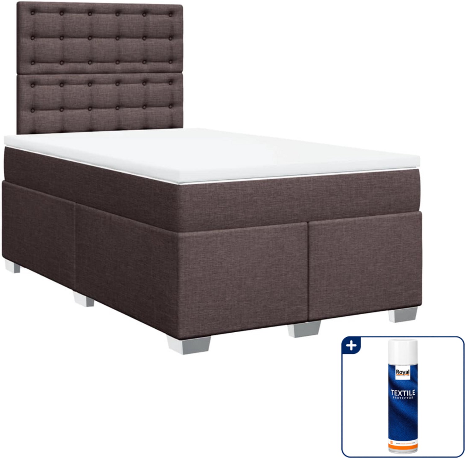 vidaXL boxspring met matras - 120 x 190 cm - stof - donkerbruin - Inclusief textielbeschermer 500 ml