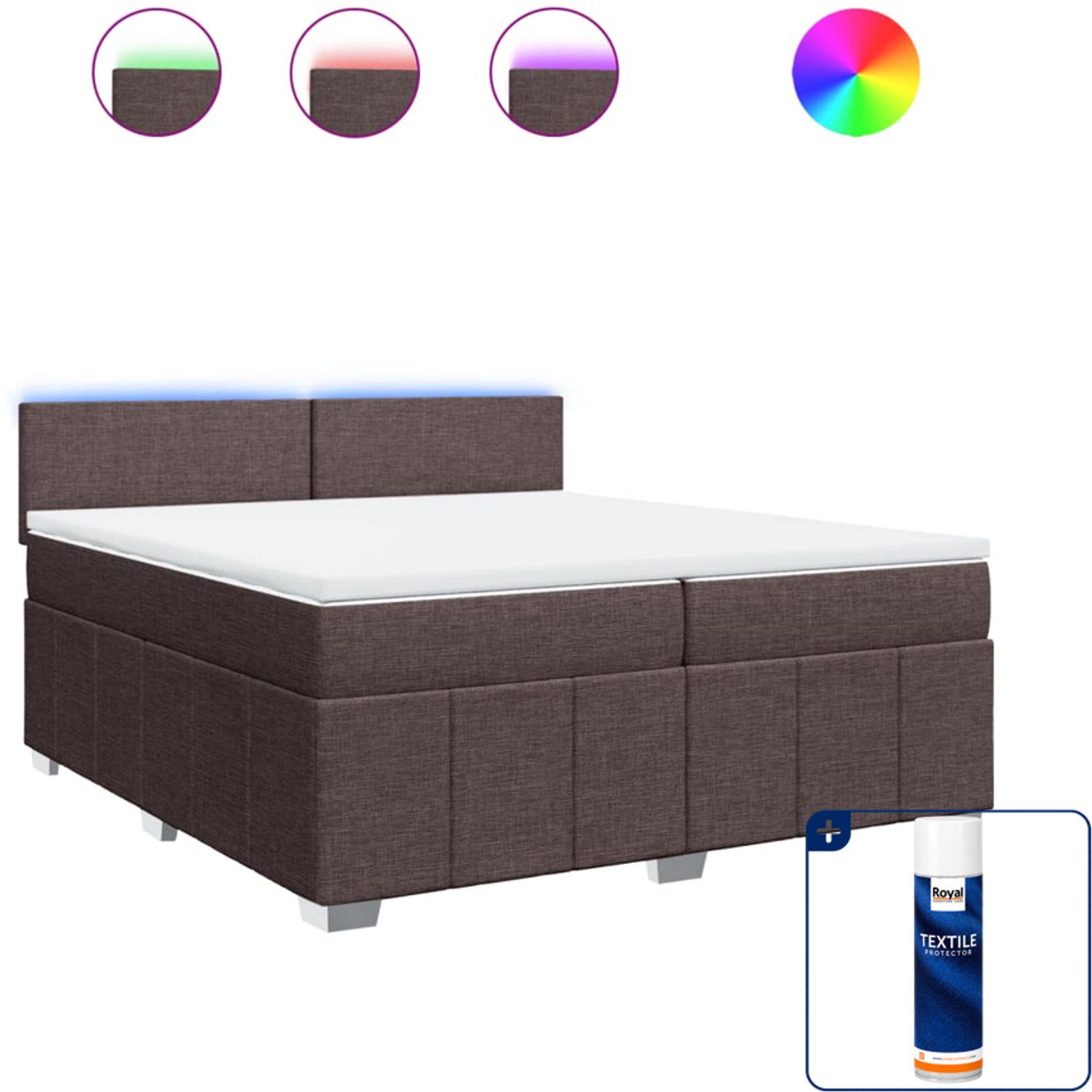 vidaXL Boxspring Super kingsize - 200 x 200 cm - stof - donkerbruin - Inclusief textielbeschermer 500 ml