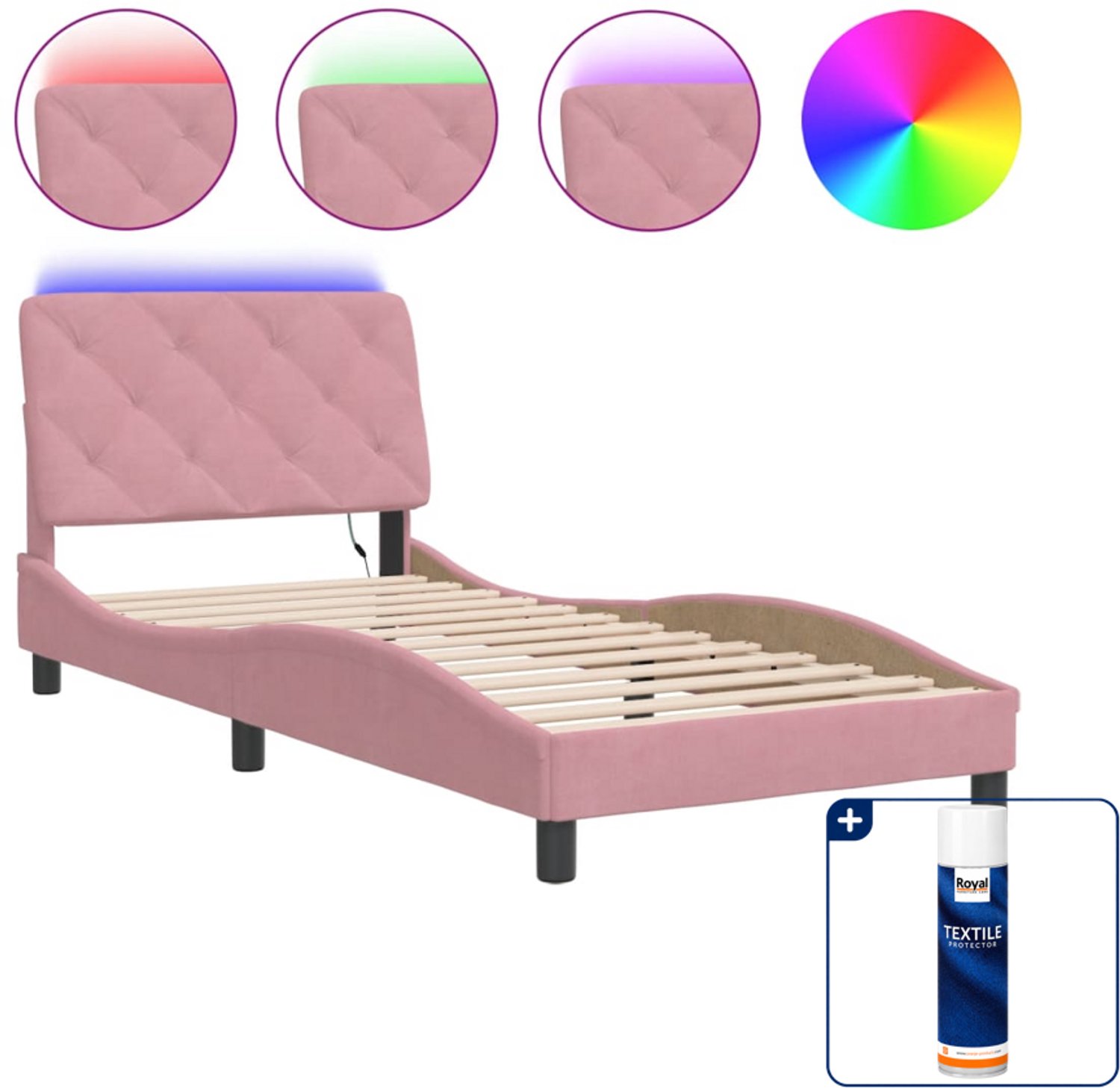 vidaXL bedframe met LED - 90 x 190 cm - roze - Inclusief textielbeschermer 500 ml