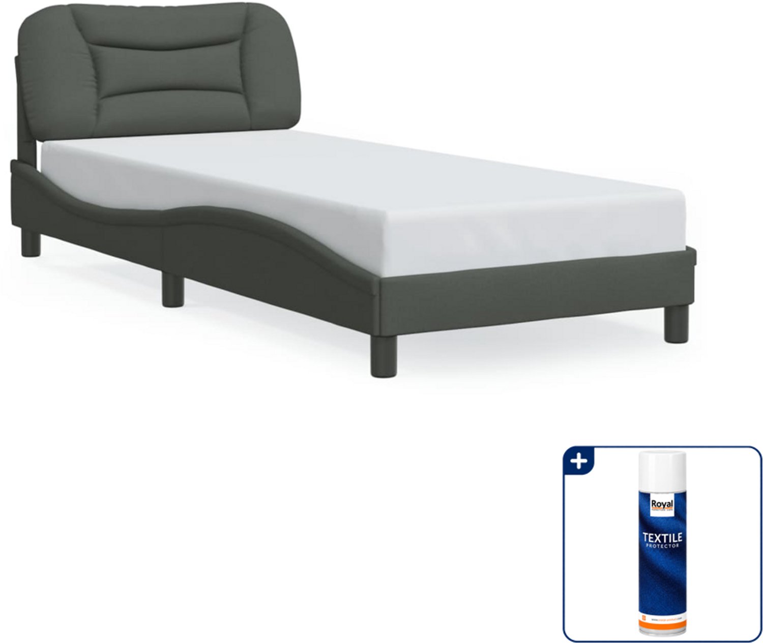 vidaXL Hvar bedframe - 90 x 190 cm - stof - donkergrijs - Inclusief textielbeschermer 500 ml Wit
