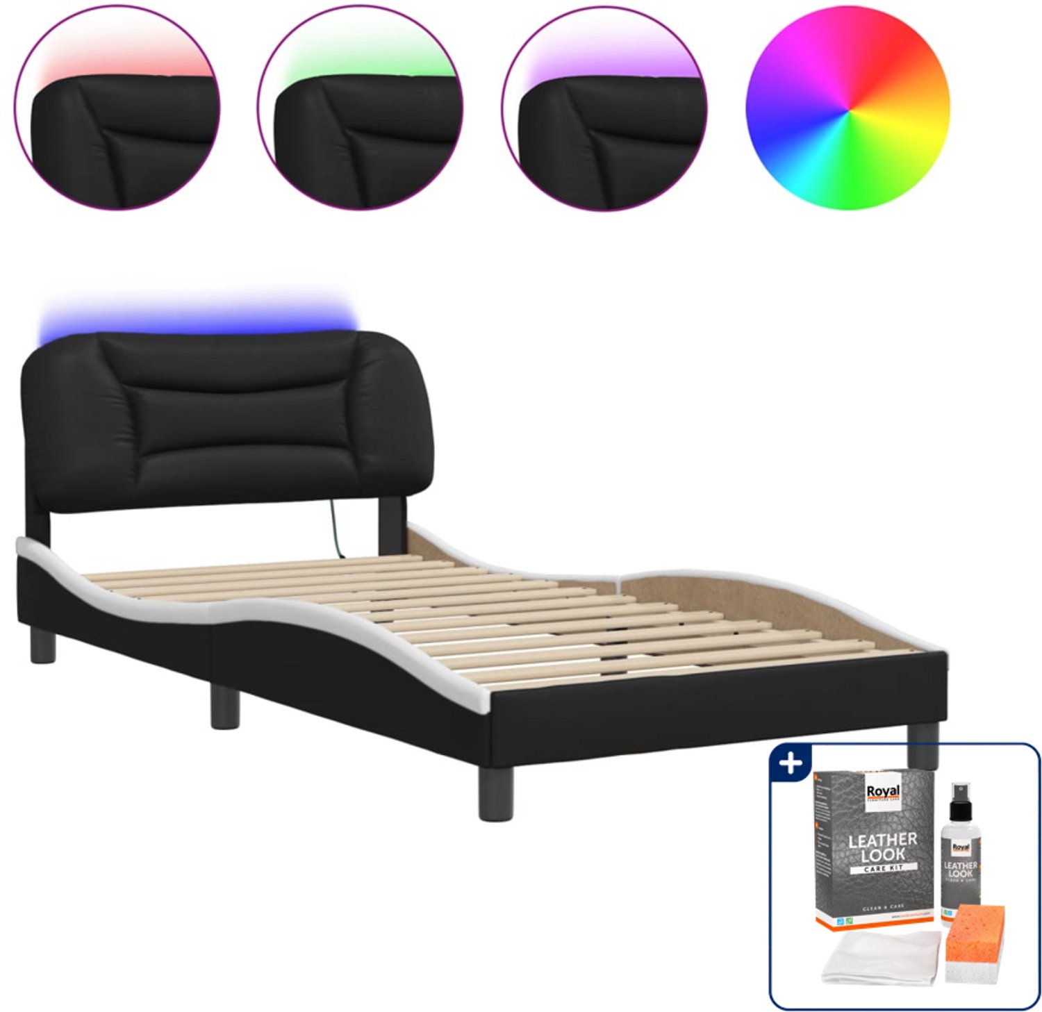 vidaXL Hvar bedframe - 100 x 200 cm - kunstleer - zwart en wit - Inclusief onderhoudsset voor kunstleer 150 ml Grijs