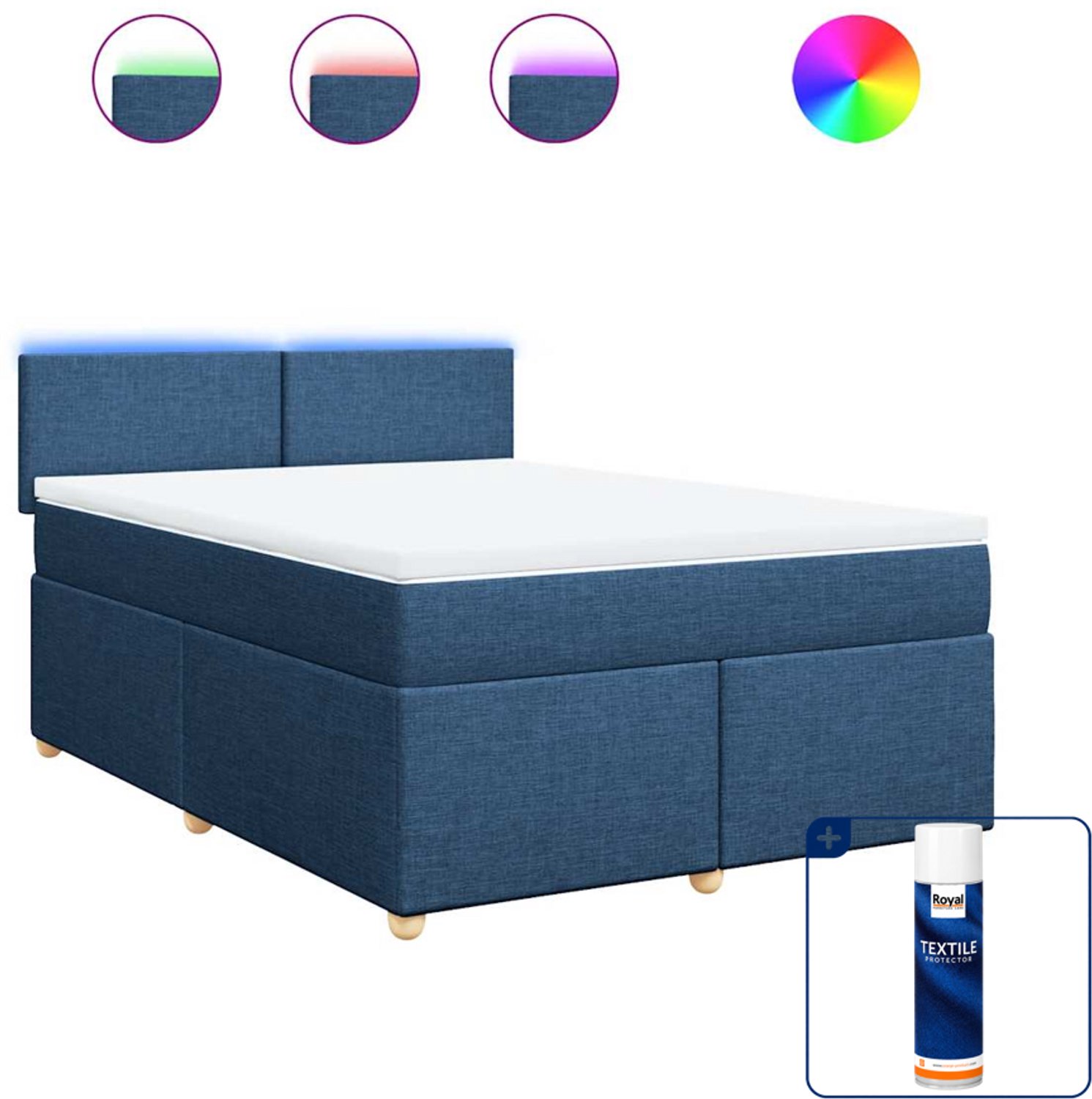 vidaXL boxspring met matras - 140 x 190 cm - stof - blauw - Inclusief textielbeschermer 500 ml