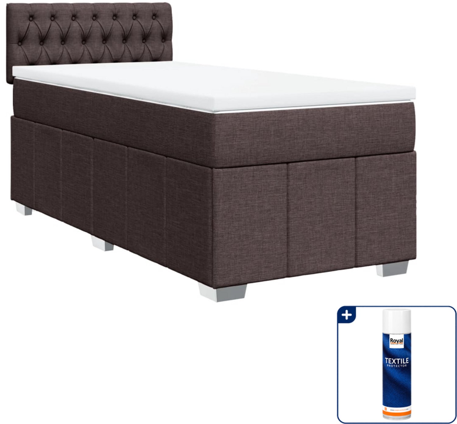 vidaXL boxspring met matras - 100 x 200 cm - donkerbruin - Inclusief textielbeschermer 500 ml