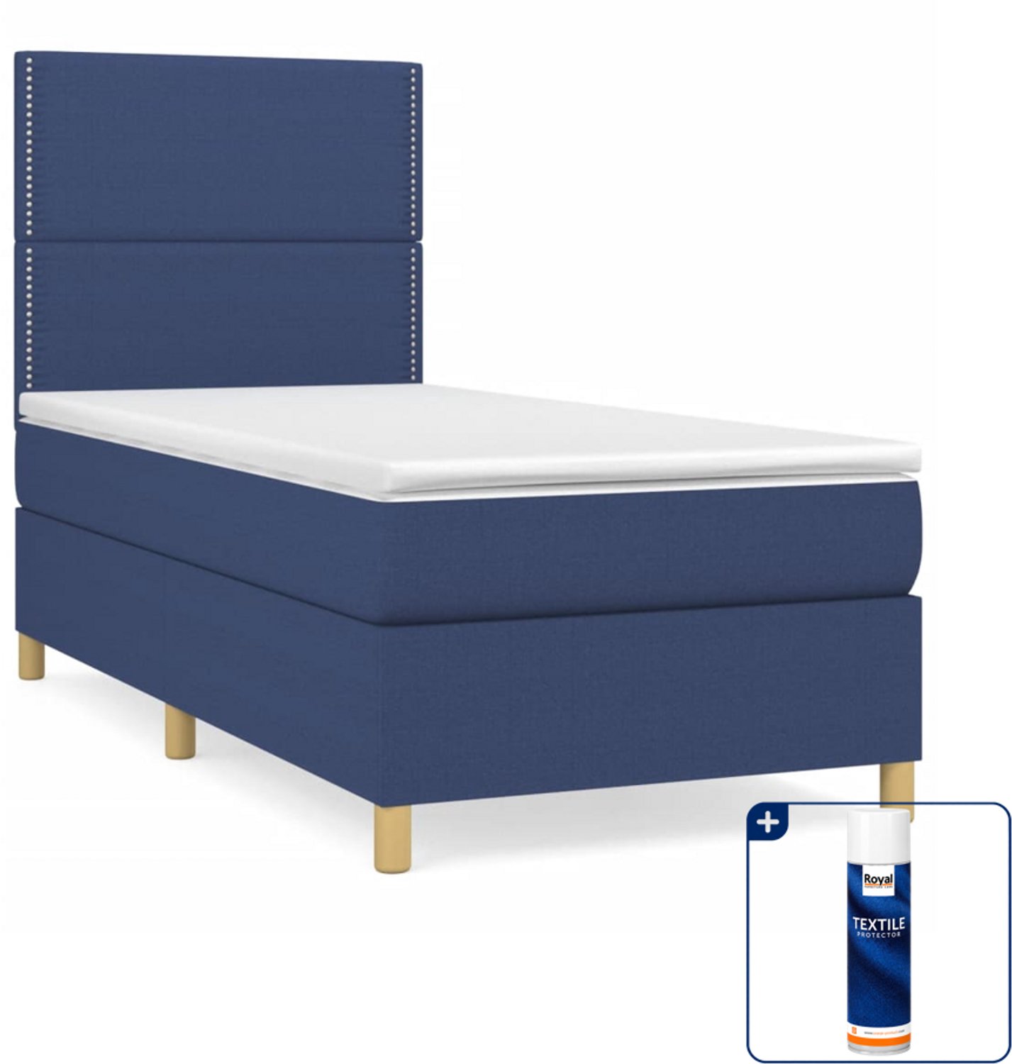vidaXL boxspring met matras - 90 x 190 cm - blauw - Inclusief textielbeschermer 500 ml
