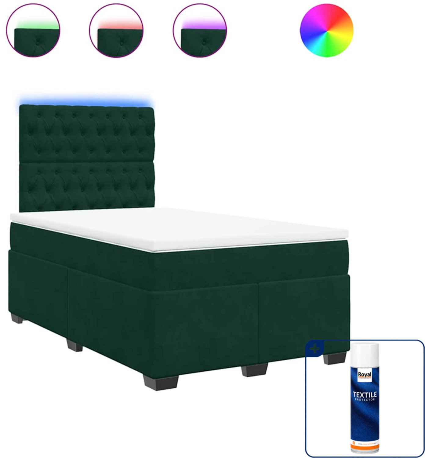 vidaXL boxspring met matras - 120 x 190 cm - fluweel - donkergroen - Inclusief textielbeschermer 500 ml