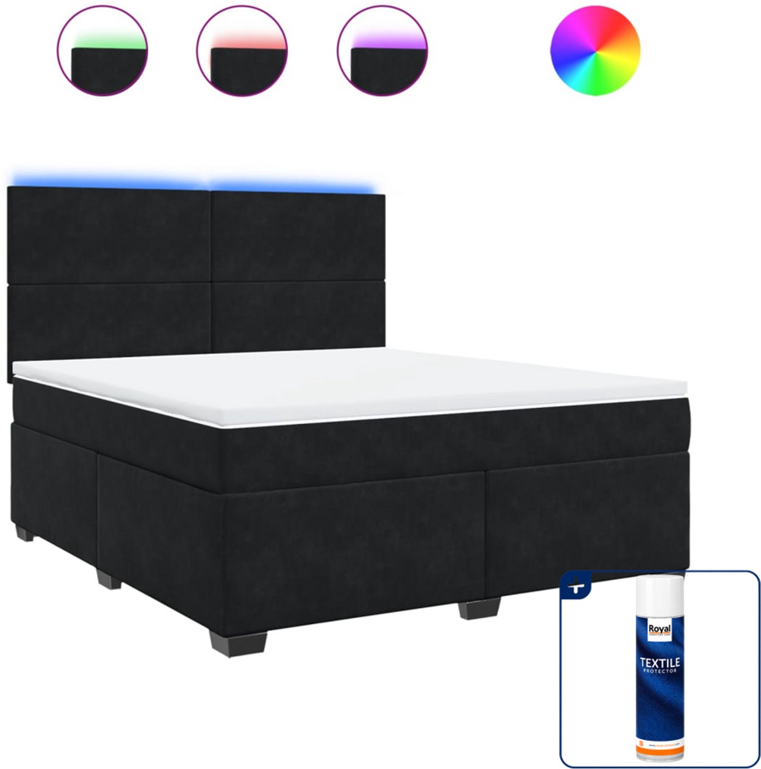 vidaXL Kingsize boxspring met matras - 180 x 200 cm - zwart - Inclusief textielbeschermer 500 ml