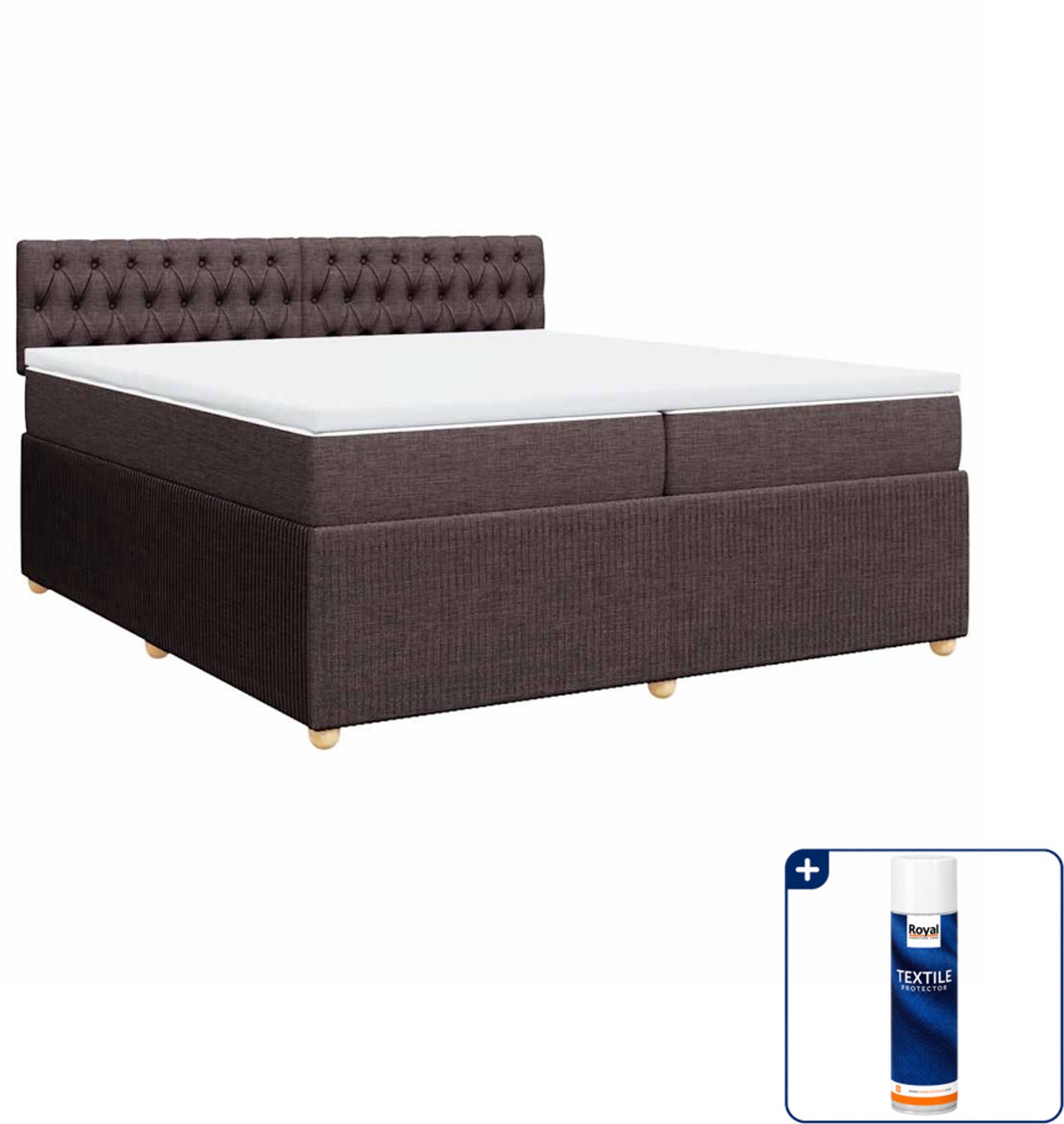 vidaXL Boxspring - Super kingsize - 200 x 200 cm - donkerbruin - Inclusief textielbeschermer 500 ml