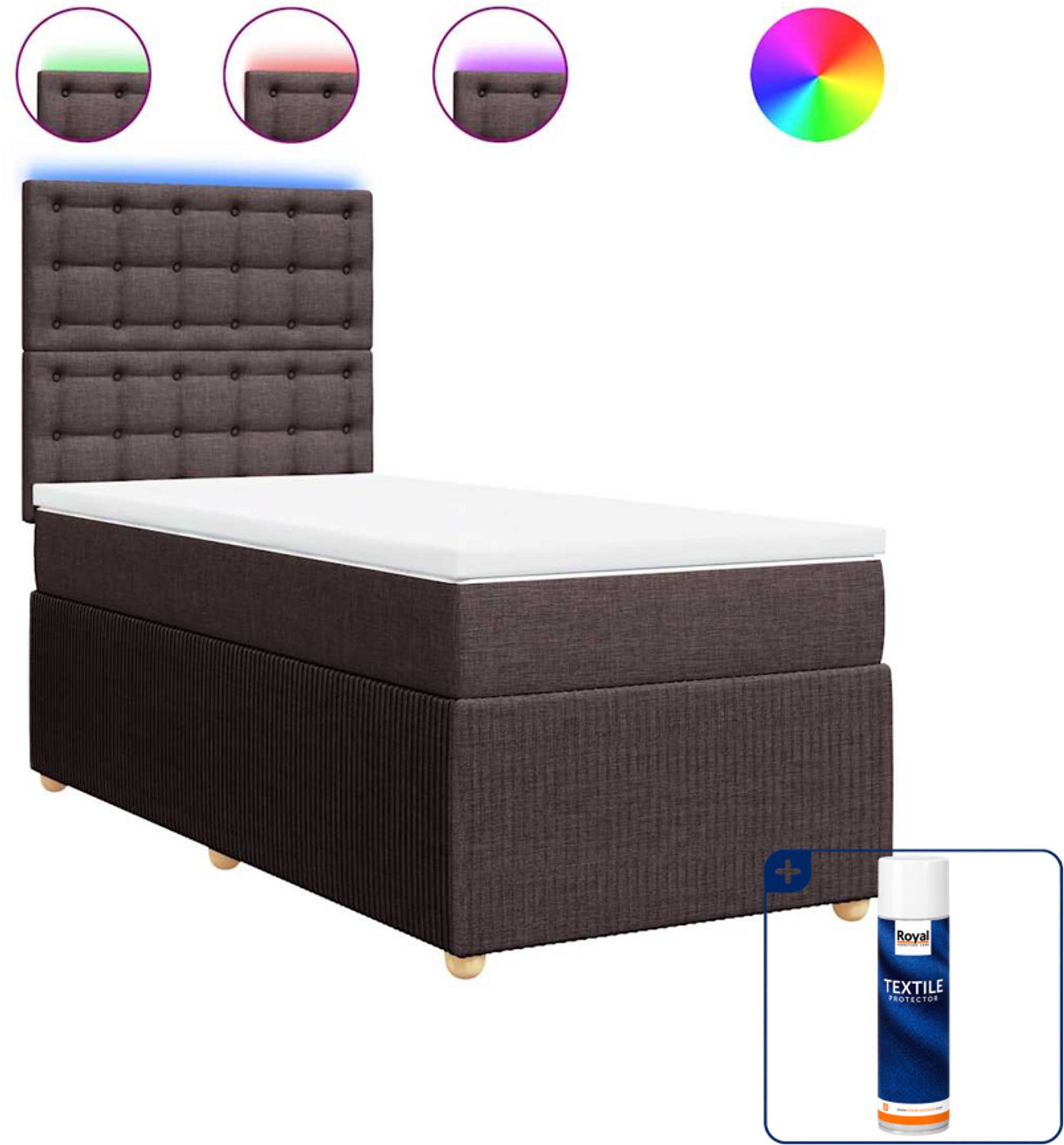 vidaXL boxspring met matras - 100 x 200 cm - stof - donkerbruin - Inclusief textielbeschermer 500 ml