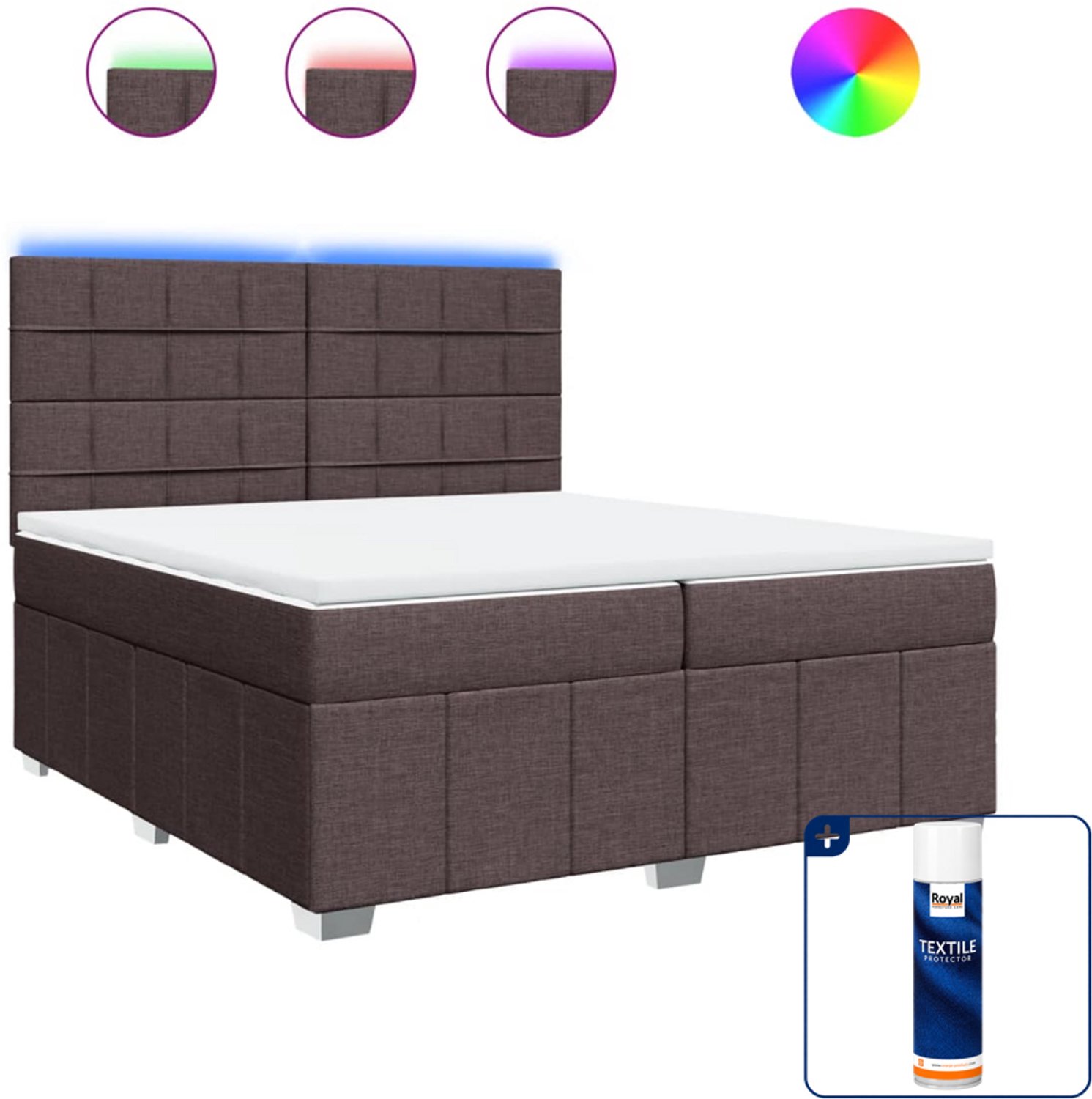 vidaXL boxspring - Super kingsize - 200 x 200 cm - donkerbruin - Inclusief textielbeschermer 500 ml