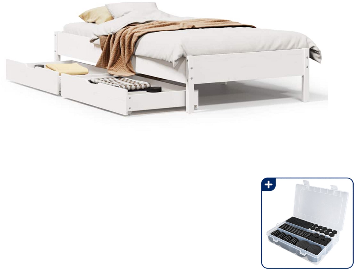 vidaXL Bedframe 90 x 190 cm - massief grenenhout - wit - Inclusief antikrasvilt 177-delig Bruin