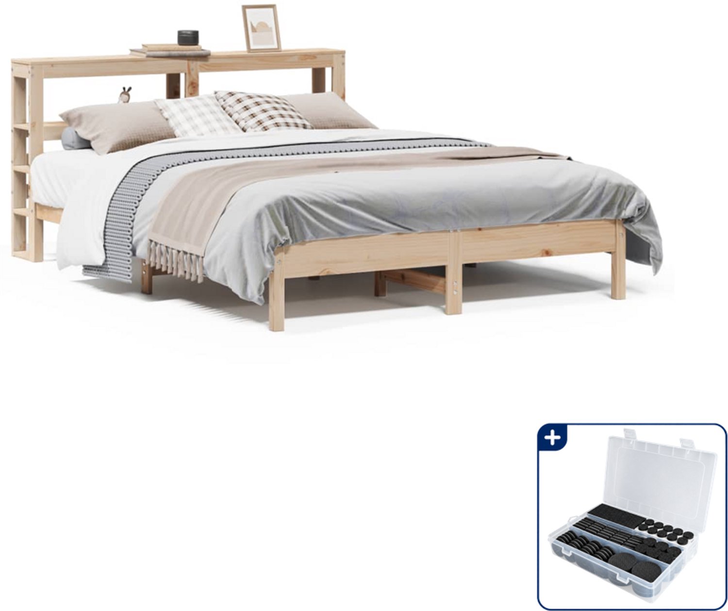 vidaXL bedframe - 140 x 190 cm - massief grenenhout - Inclusief antikrasvilt 177-delig Bruin