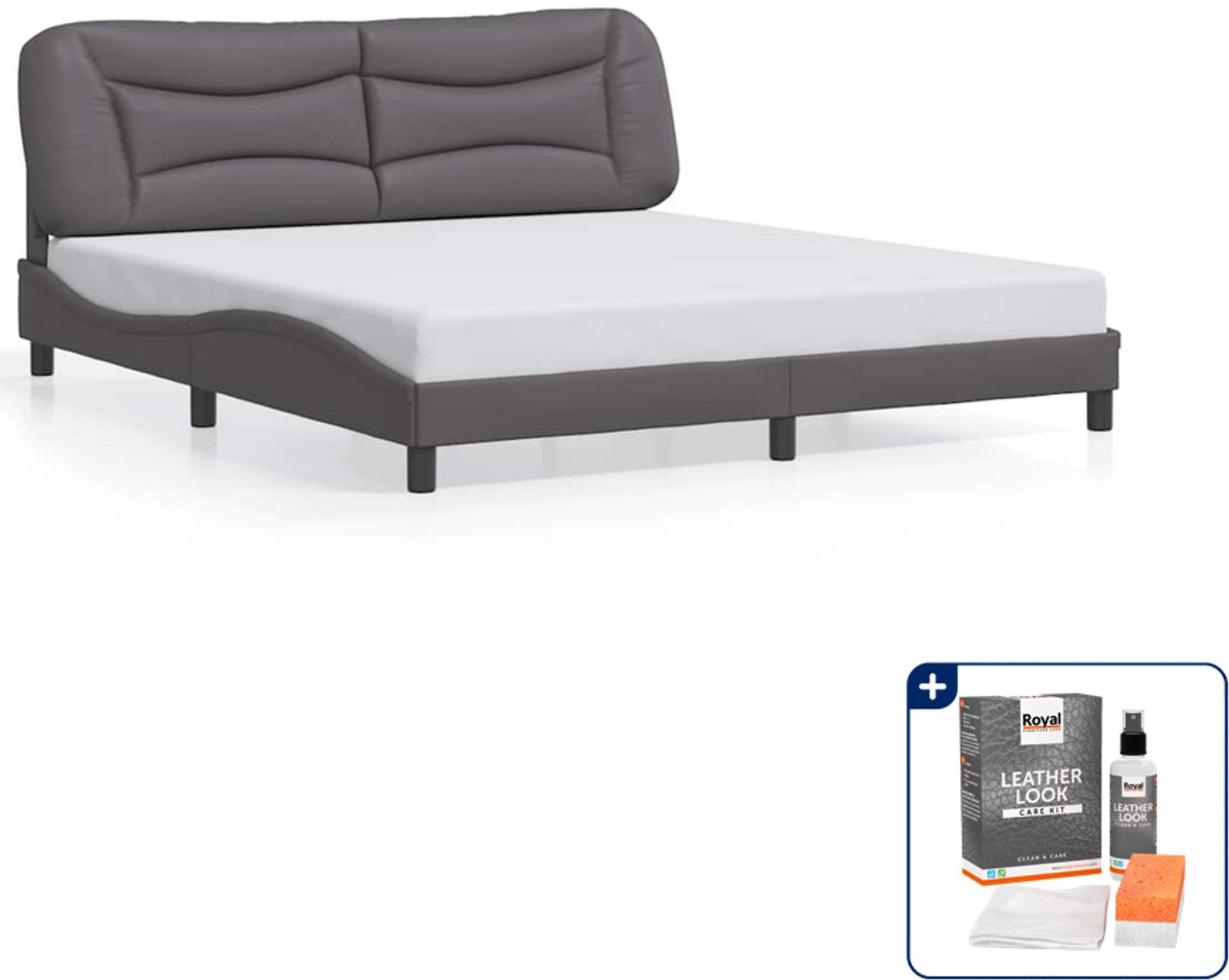 vidaXL Hvar bedframe - Kingsize - 180 x 200 cm - grijs - Inclusief onderhoudsset voor kunstleer 150 ml Groen