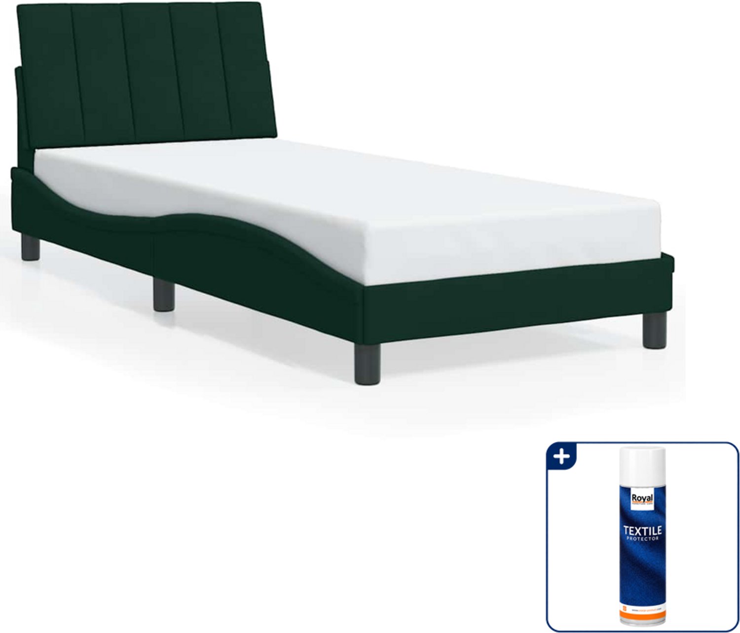 vidaXL Hanko bedframe - 90 x 190 cm - fluweel - donkergroen - Inclusief textielbeschermer 500 ml Grijs