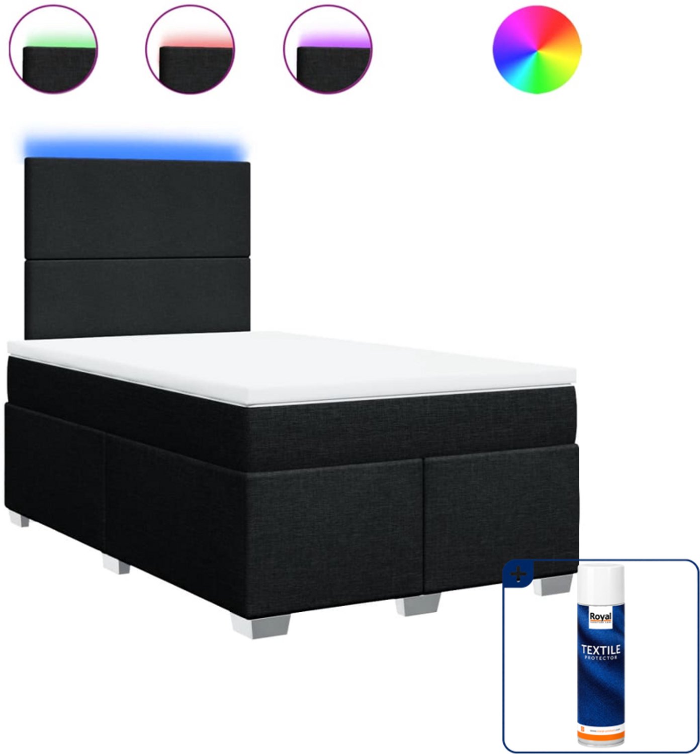 vidaXL boxspring met matras 120 x 200 cm - stof - zwart - Inclusief textielbeschermer 500 ml