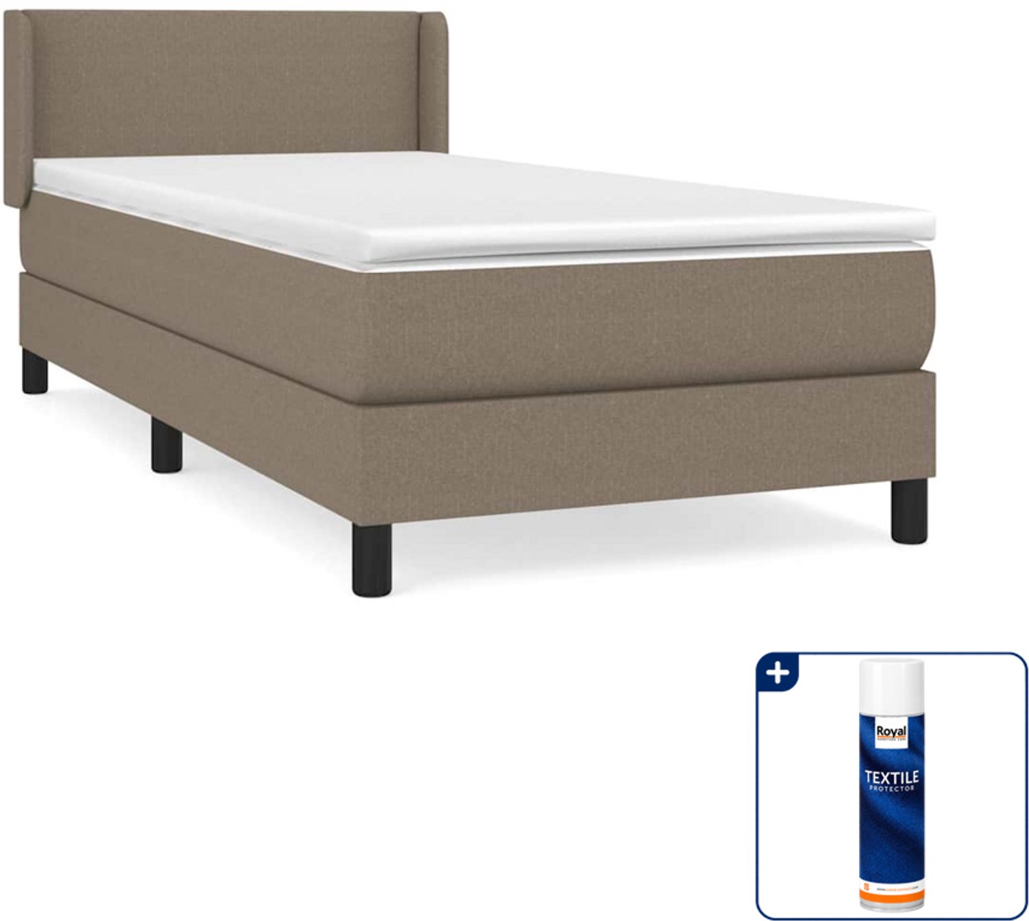 vidaXL boxspring met matras 90 x 200 cm - stof - taupe - Inclusief textielbeschermer 500 ml
