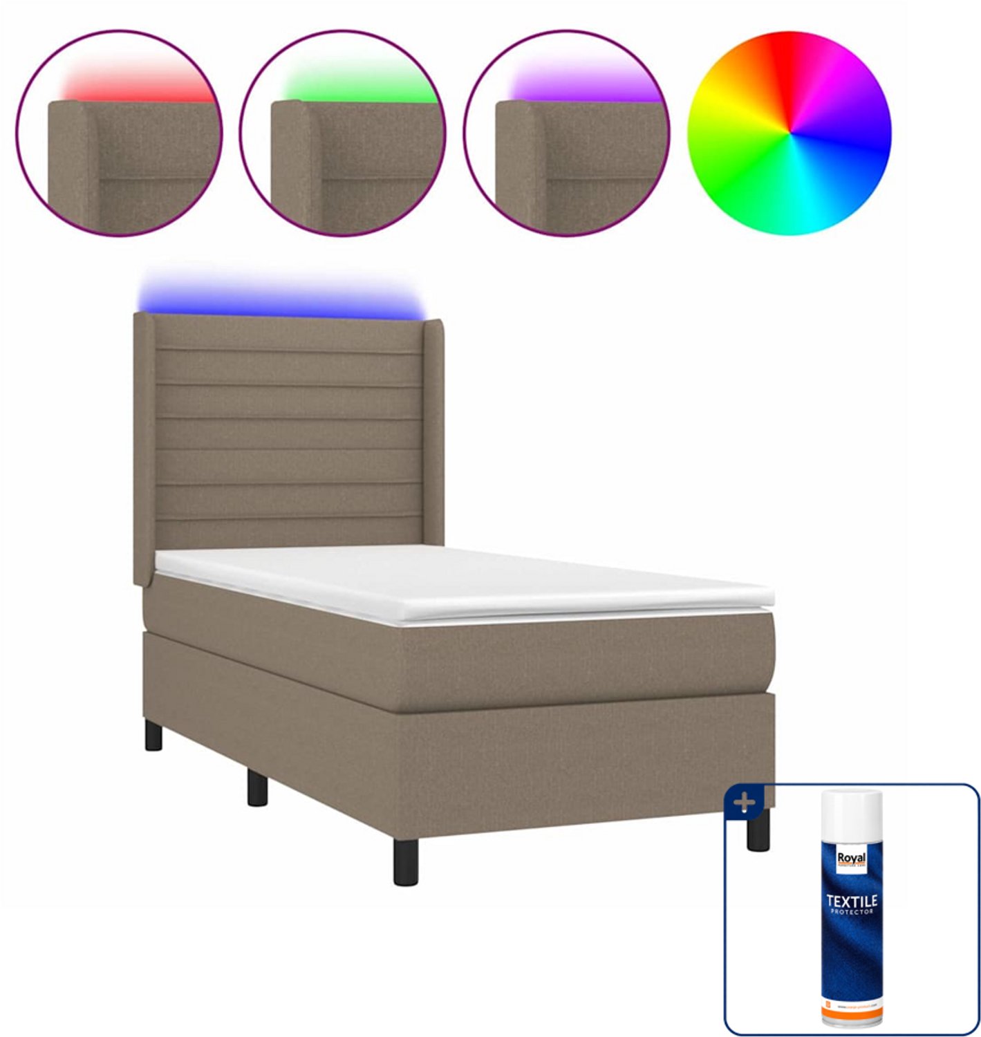 vidaXL boxspring met matras en led - 90 x 190 cm - taupe - Inclusief textielbeschermer 500 ml