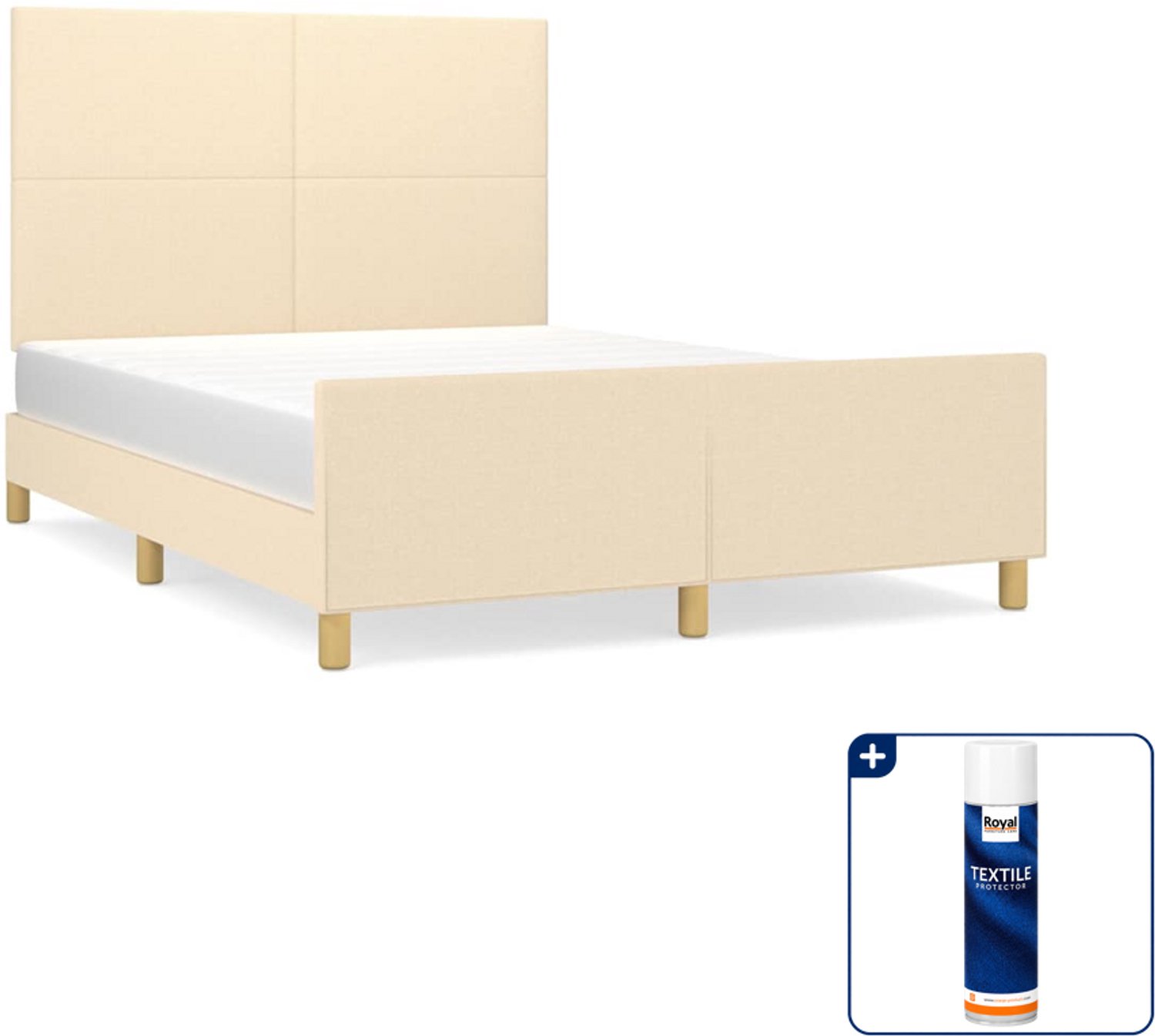 vidaXL Bedframe Small double - 140 x 200 cm - crème - Inclusief textielbeschermer 500 ml Blauw
