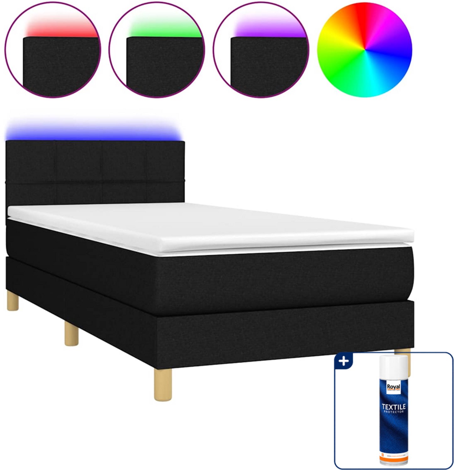 vidaXL boxspring met matras en LED - 90 x 190 cm - zwart - Inclusief textielbeschermer 500 ml