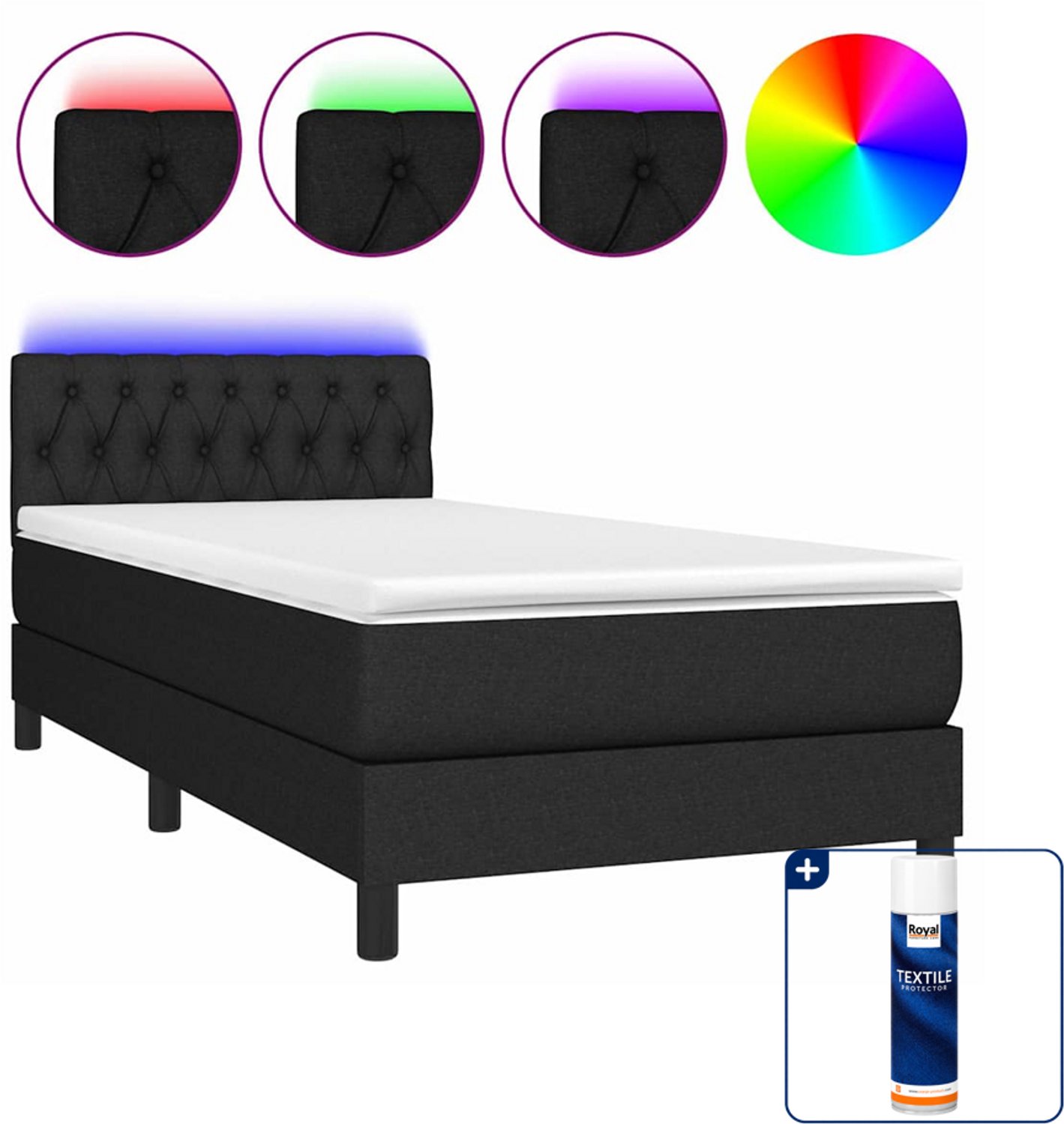 vidaXL boxspring met matras en led - 100 x 200 cm - zwart - Inclusief textielbeschermer 500 ml