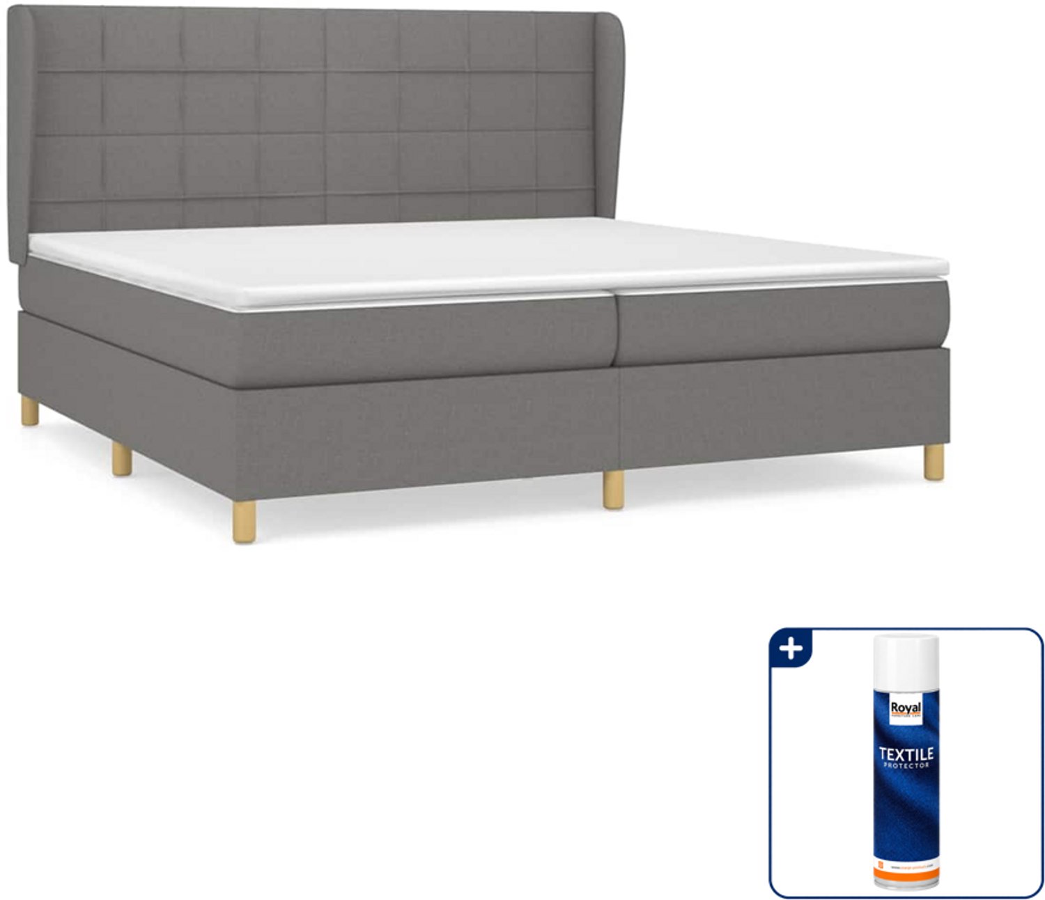 vidaXL boxspring - Super kingsize - 200 x 200 cm - donkergrijs - Inclusief textielbeschermer 500 ml