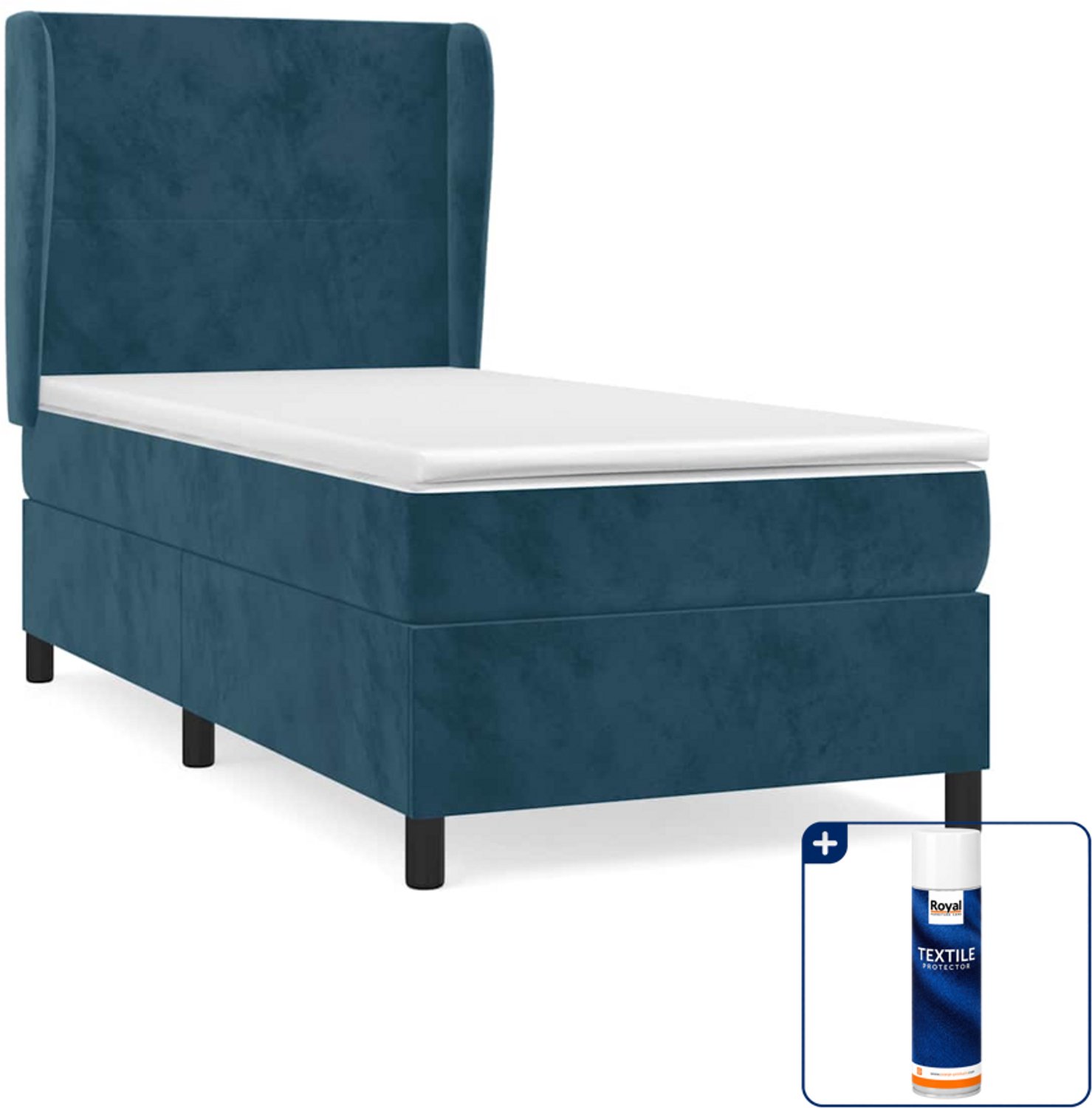 vidaXL boxspring met matras - 90 x 190 cm - fluweel - donkerblauw - Inclusief textielbeschermer 500 ml