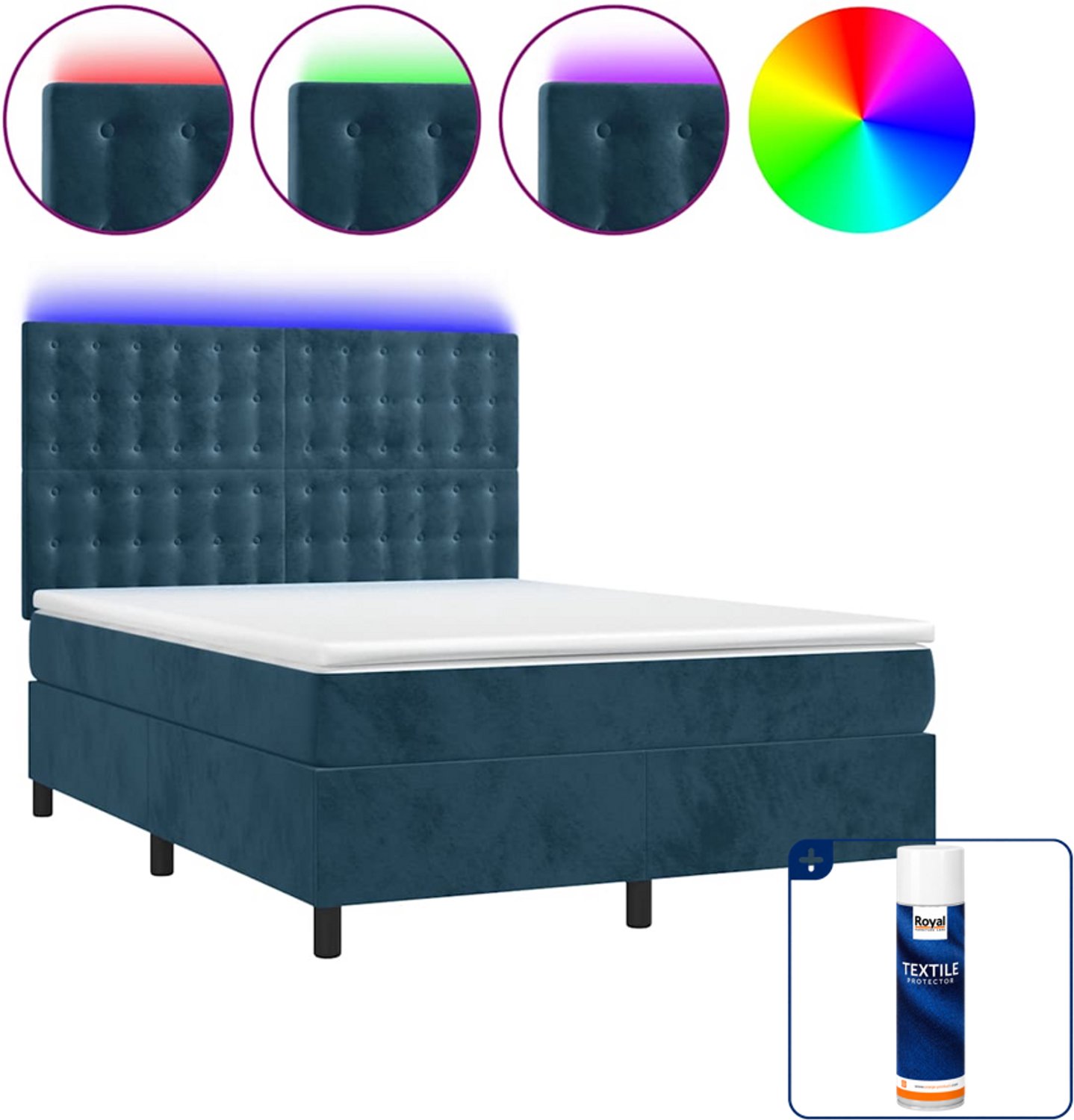 vidaXL boxspring Small double - 140 x 200 cm - fluweel - donkerblauw - Inclusief textielbeschermer 500 ml