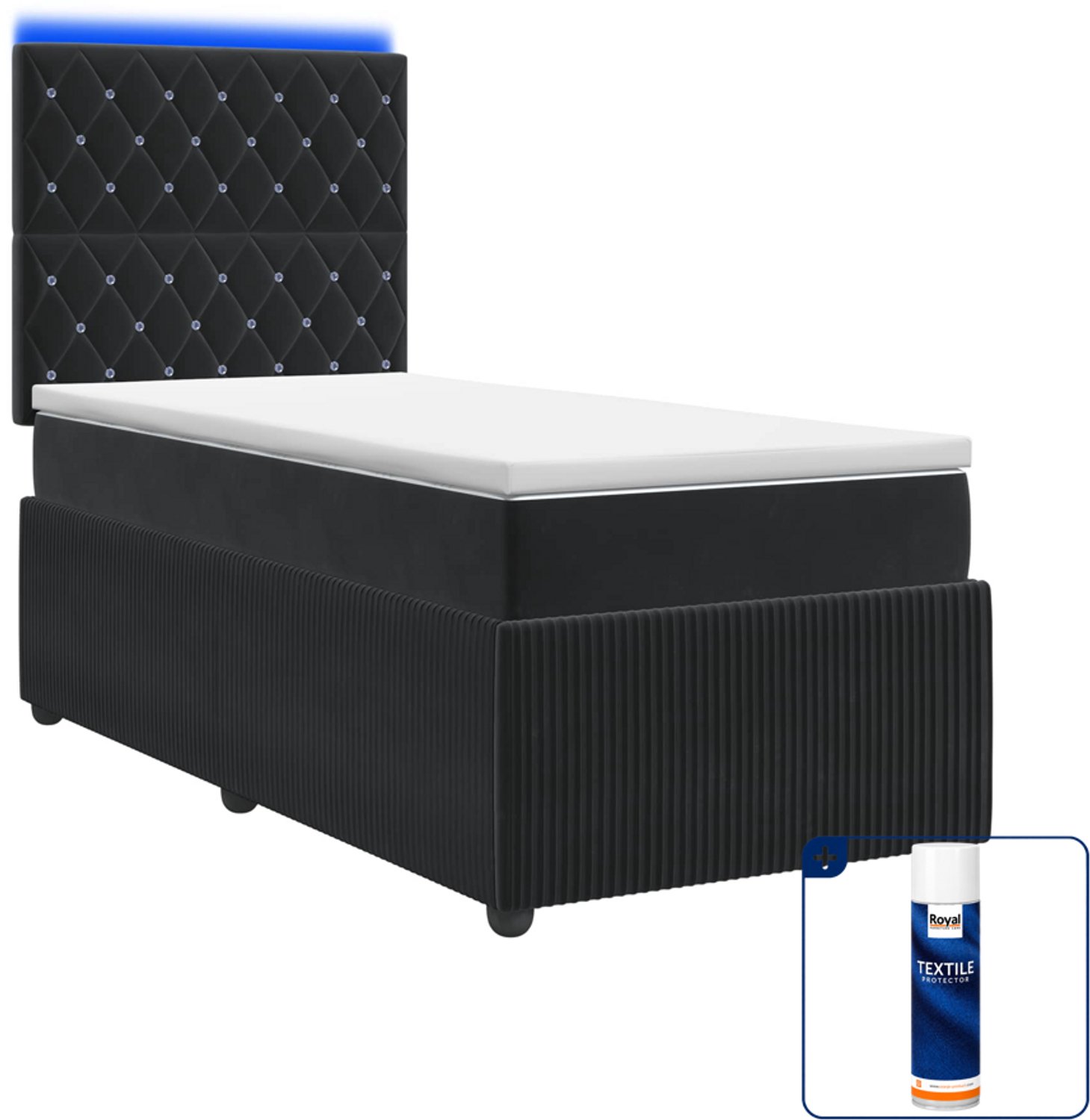 vidaXL LED boxspring bed - 80 x 200 cm - fluweel - zwart - Inclusief textielbeschermer 500 ml