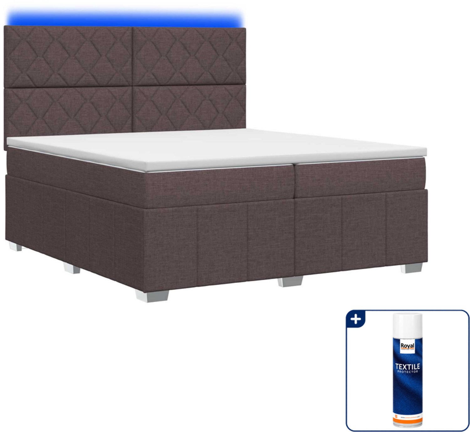 vidaXL boxspring - Super kingsize - 200 x 200 cm - donkerbruin - Inclusief textielbeschermer 500 ml