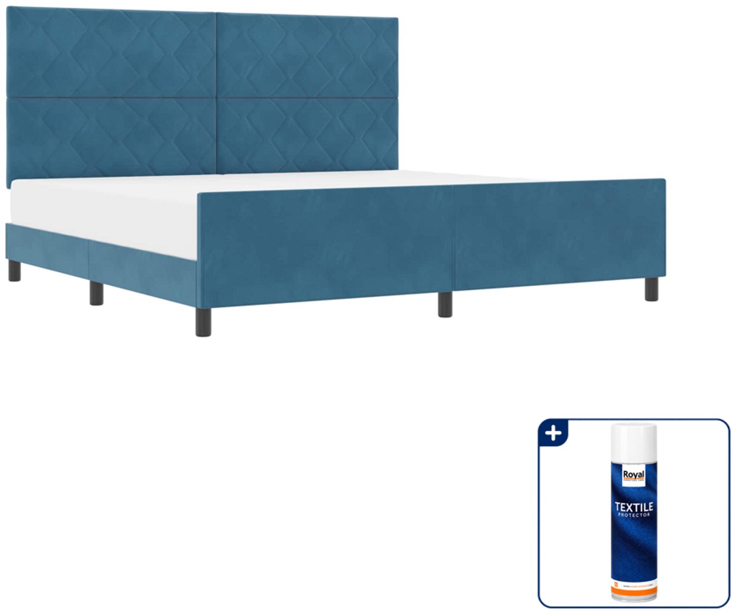 vidaXL boxspringbed - 200 x 200 cm - fluweel - donkerblauw - Inclusief textielbeschermer 500 ml Taupe