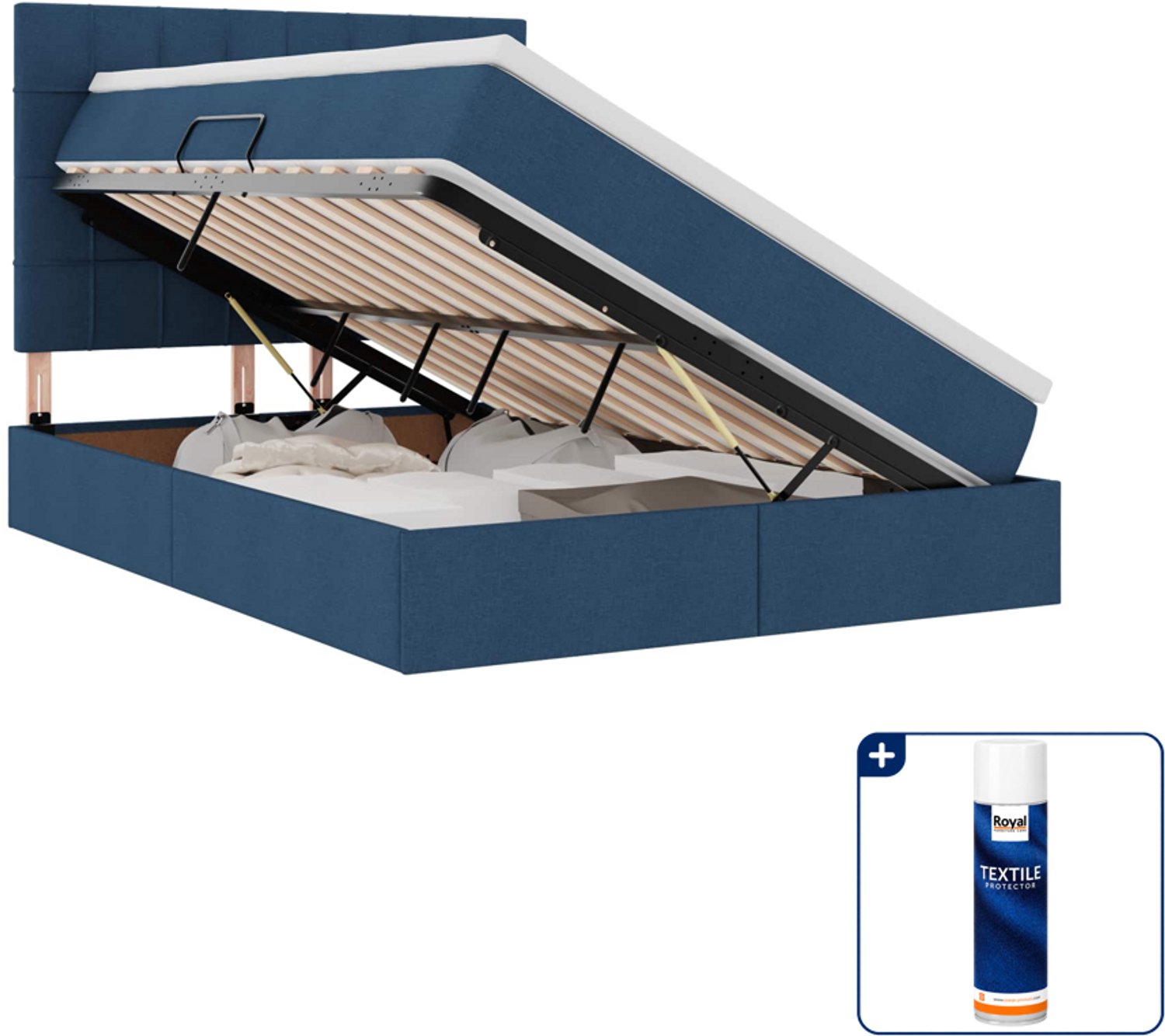 vidaXL LED opslagbed met matras - 140 x 190 cm - blauw - Inclusief textielbeschermer 500 ml Zwart