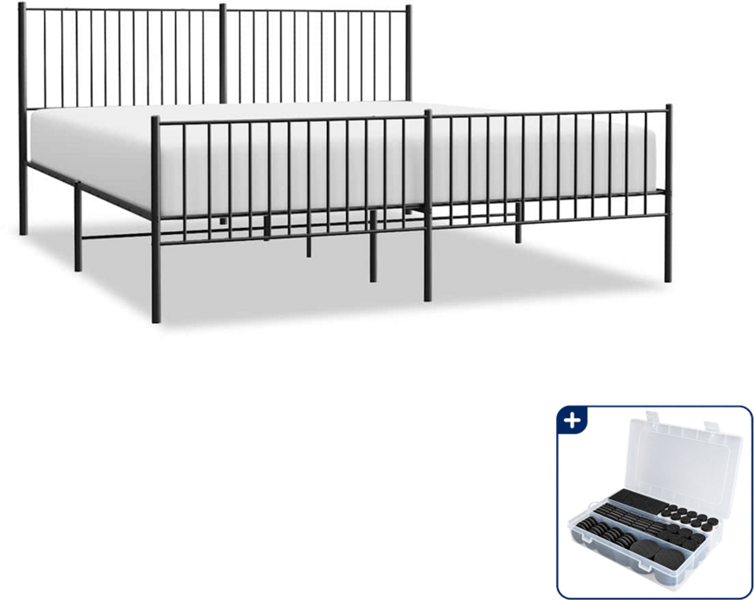 vidaXL Bedframe - 193 x 203 cm - staal - zwart - Inclusief antikrasvilt 177-delig