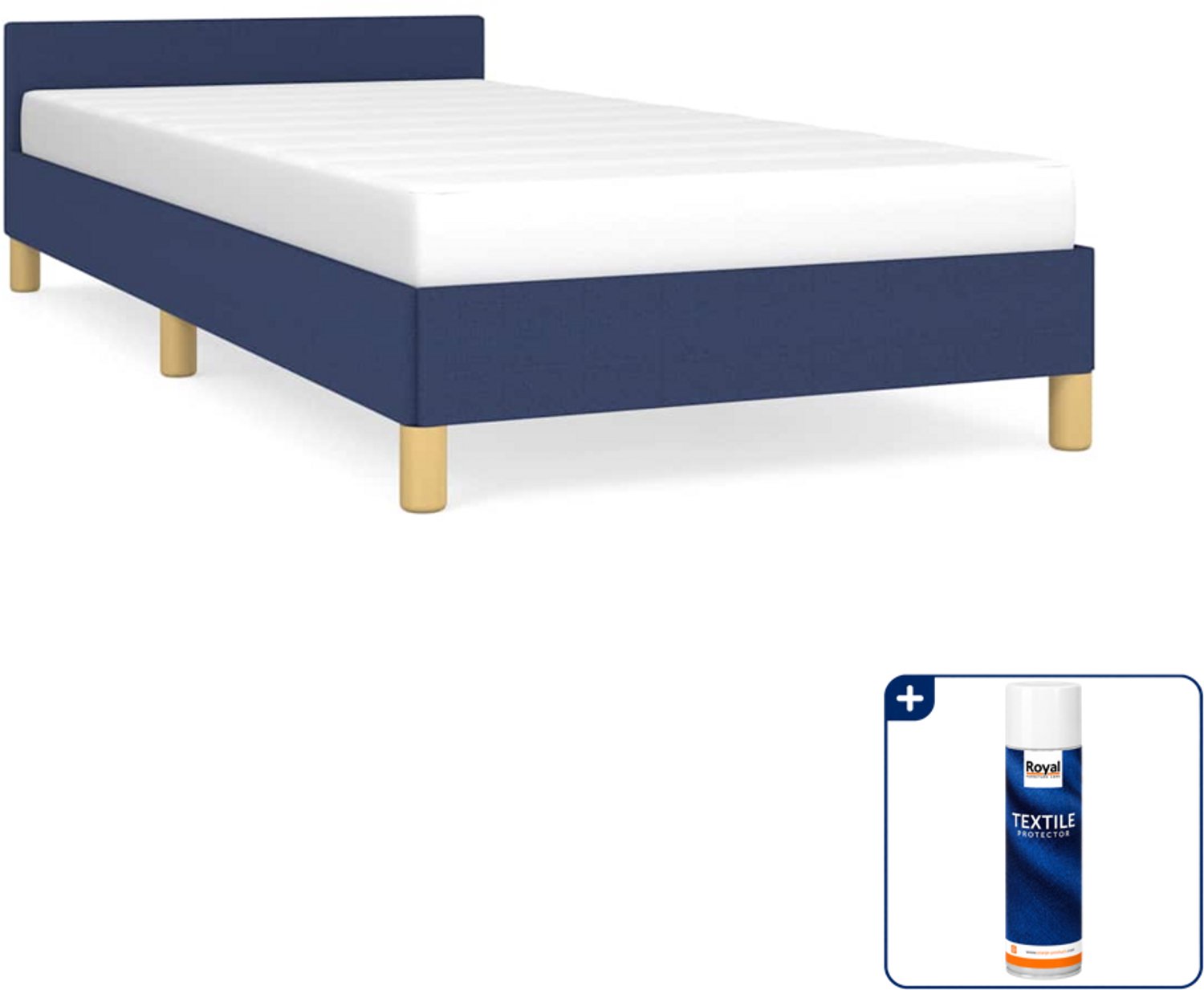 vidaXL bedframe met hoofdeinde - 90 x 200 cm - stof - blauw - Inclusief textielbeschermer 500 ml
